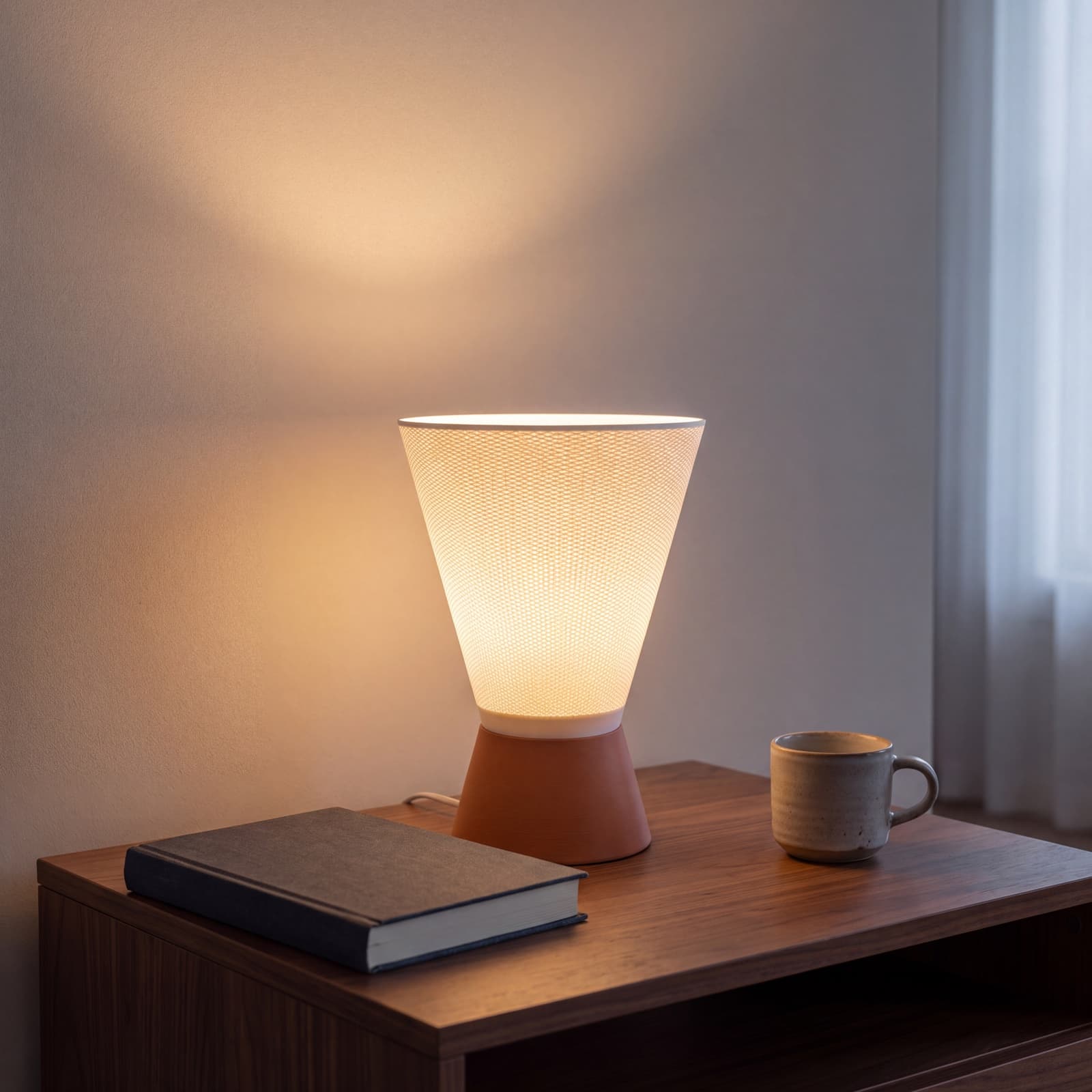 Calo – Tischlampe in Kelchform mit Mesh-Schirm und Terrakotta-Fuß aus dem 3D-Druck 2