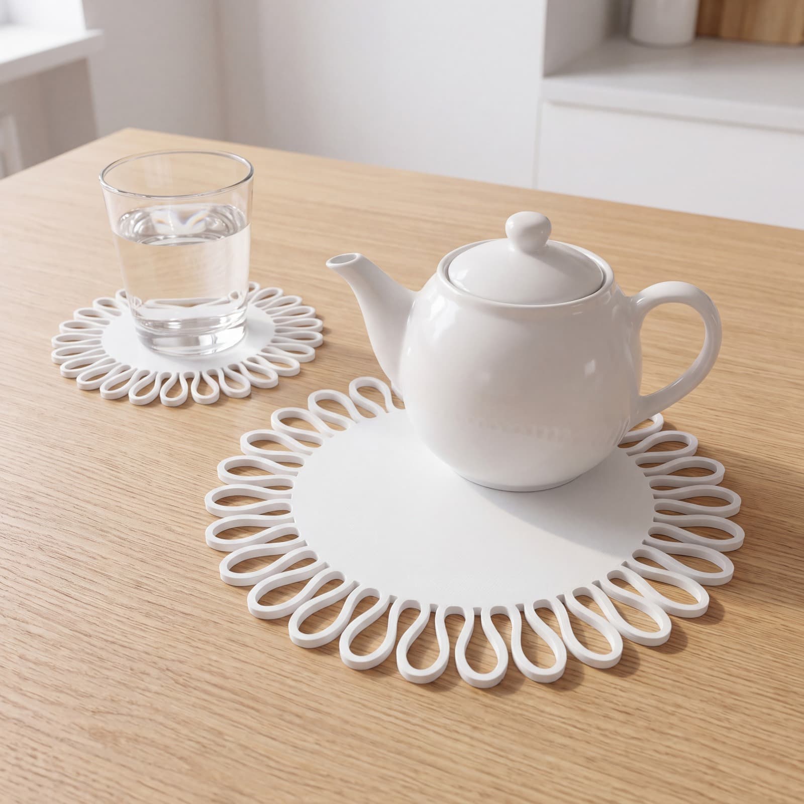 Sotto – zweiteiliges Untersetzer-Set mit Wellenrand aus dem 3D-Druck