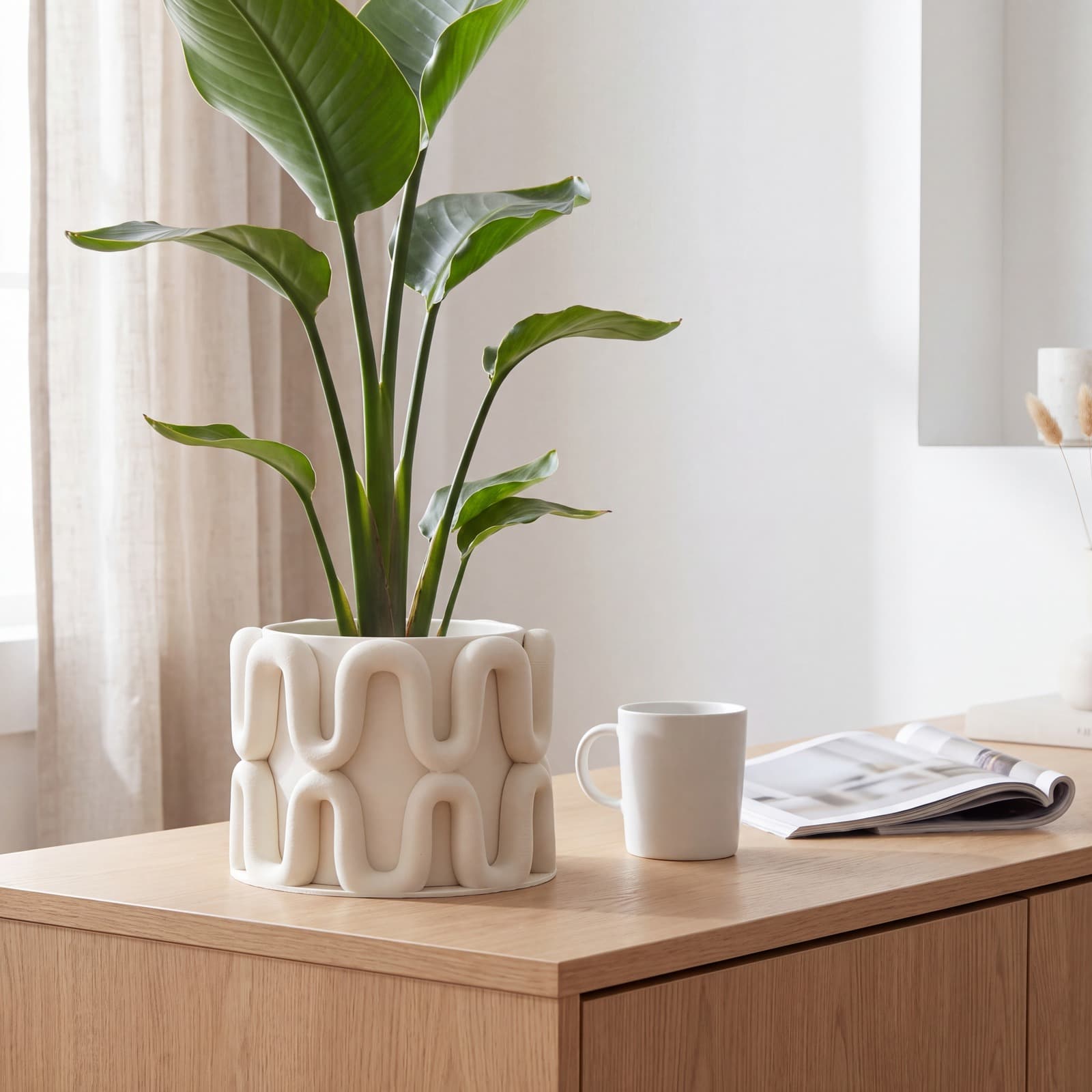 Fiora – Übertopf mit Wellenmuster aus dem 3D-Druck 2