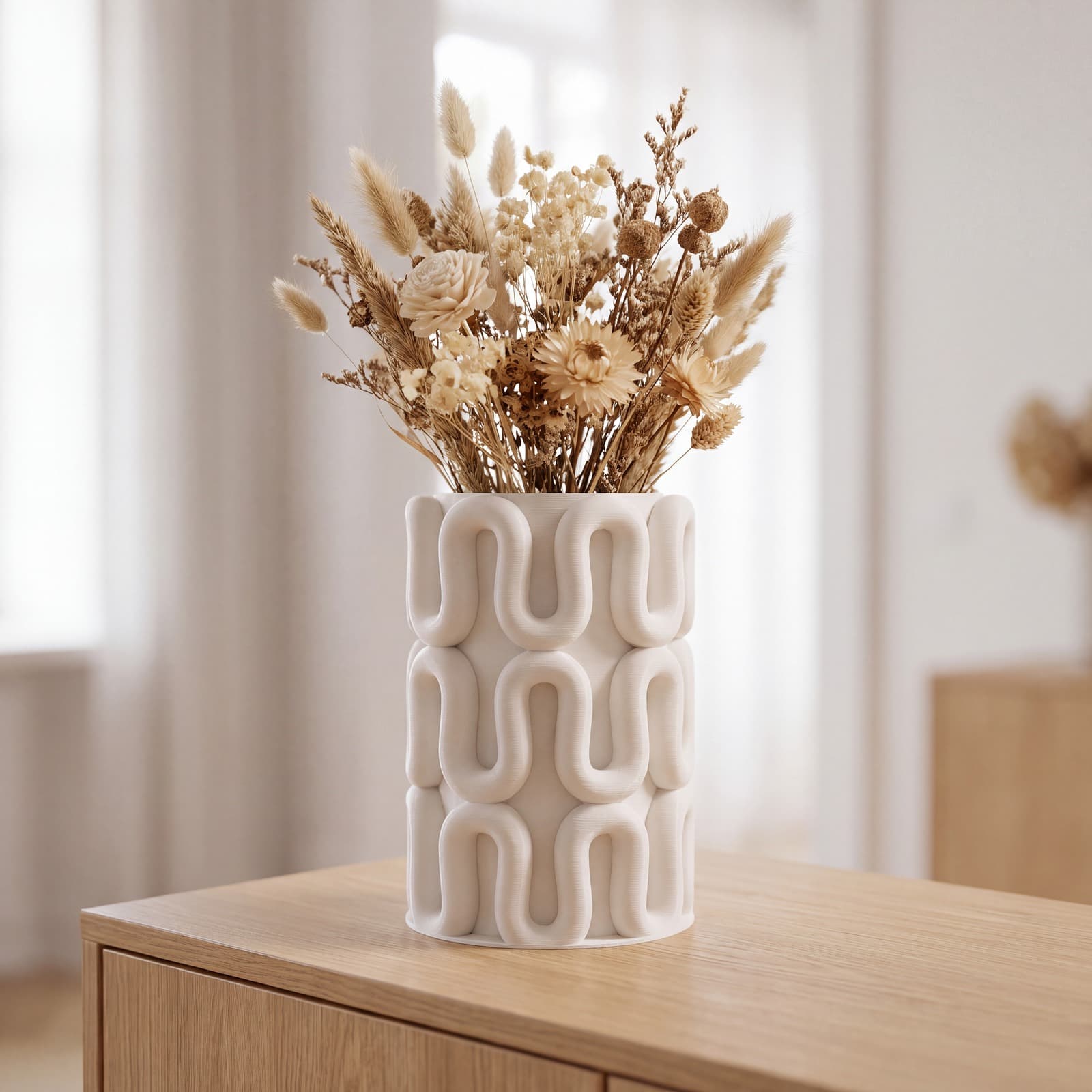 Anfora – hohe Deko-Vase mit Wellenrelief für Trockenblumen aus dem 3D-Druck