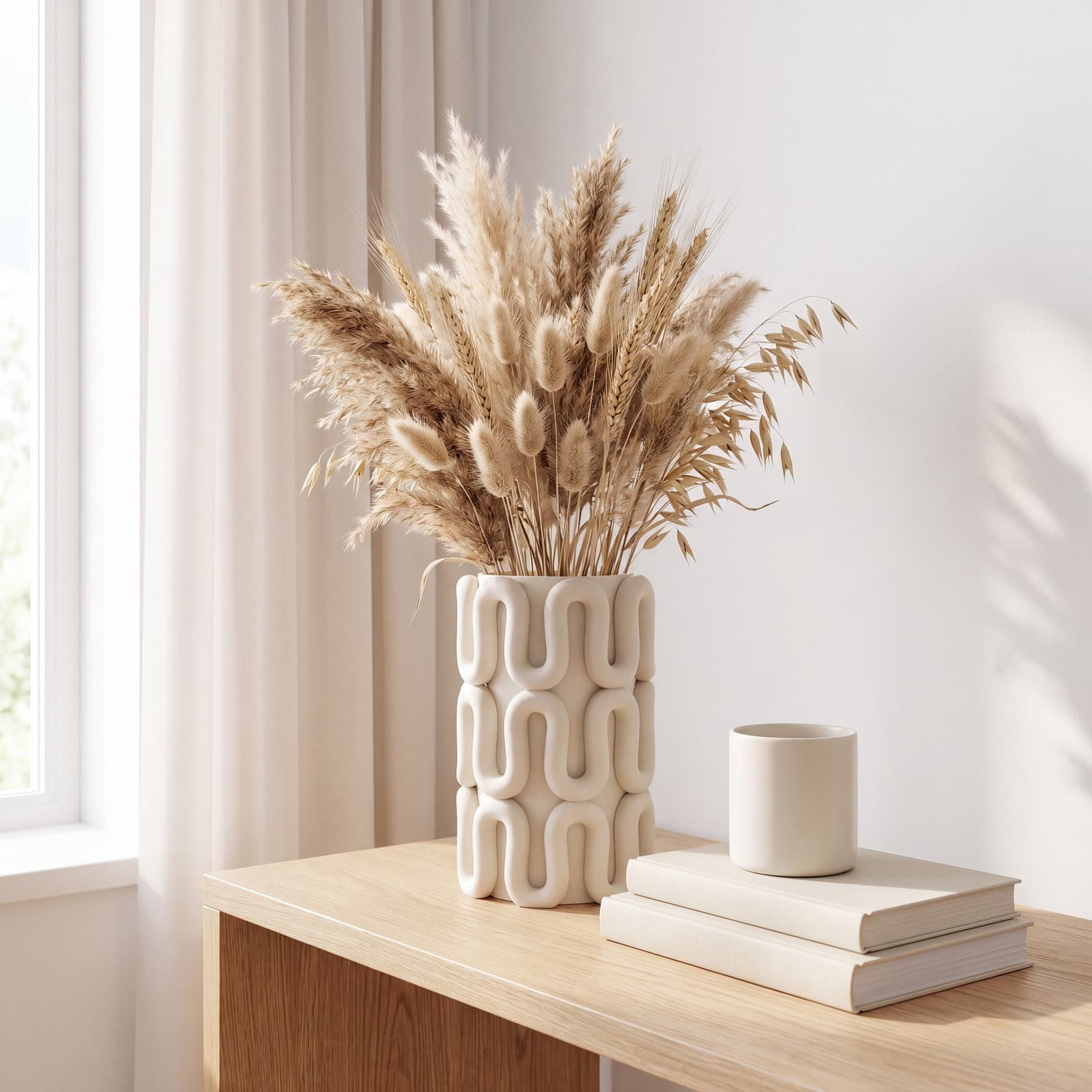 Anfora – hohe Deko-Vase mit Wellenrelief für Trockenblumen aus dem 3D-Druck 2
