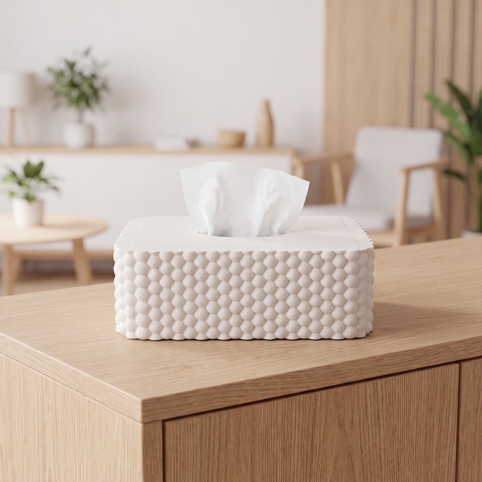 Soffio – Taschentuchbox-Hülle mit Blasenstruktur aus dem 3D-Druck