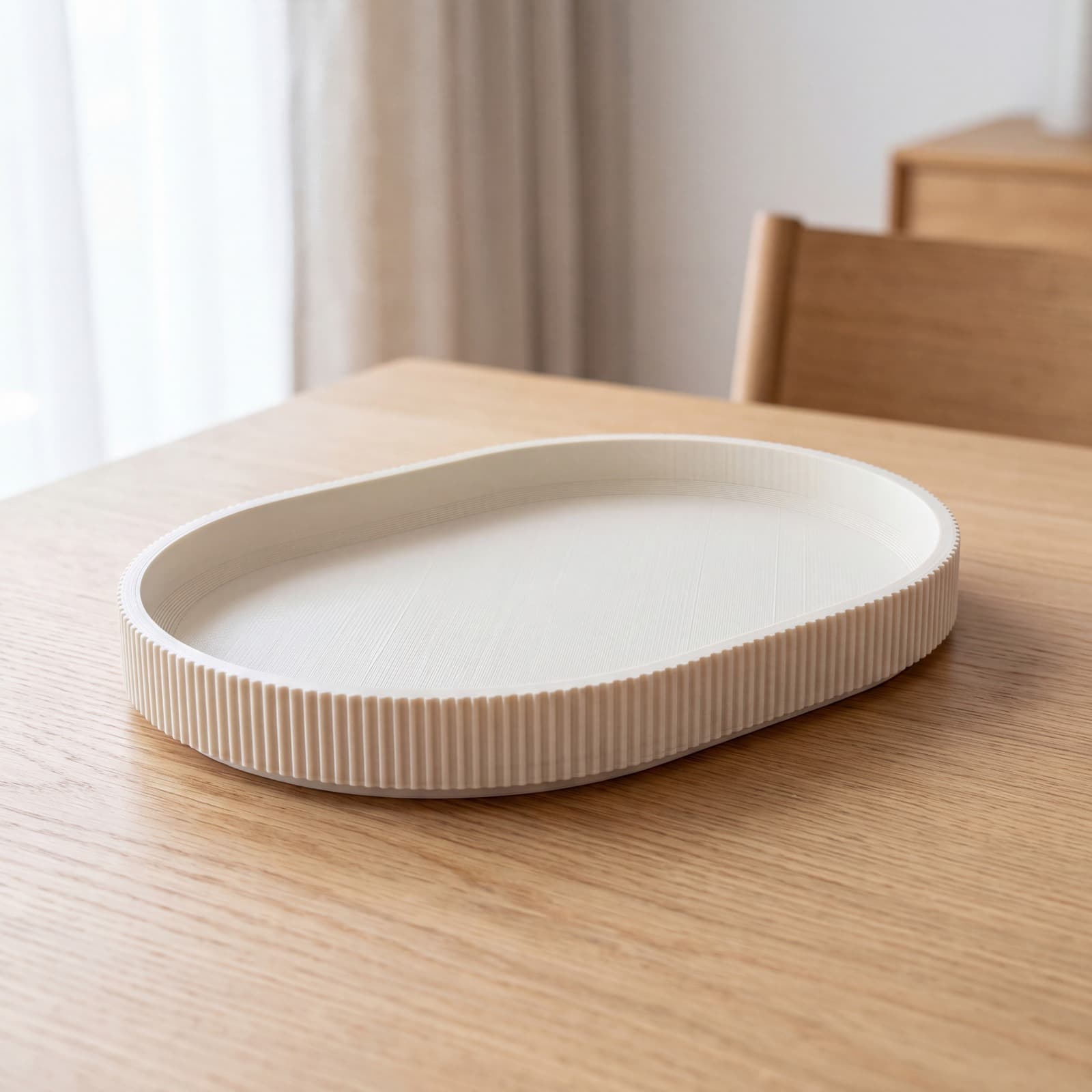 Vassa – ovales Deko-Tablett mit geripptem Rand aus dem 3D-Druck