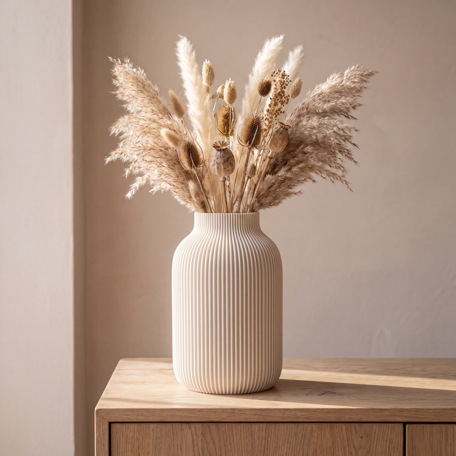 Stratos – hohe Säulenvase mit feinen Rippen aus dem 3D-Druck