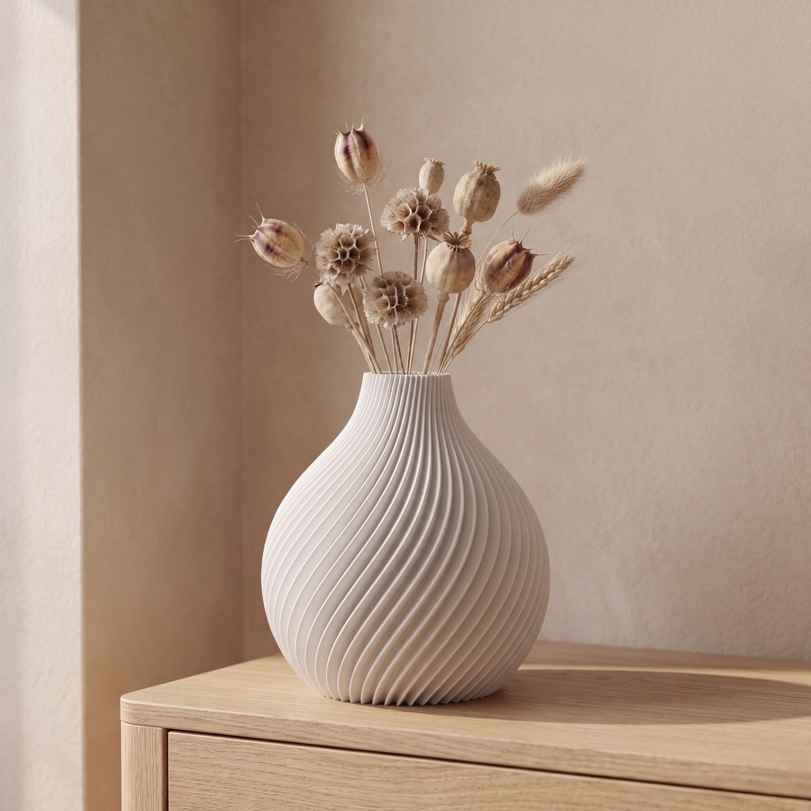 Aurora – bauchige Vase mit gedrehten Rippen aus dem 3D-Druck