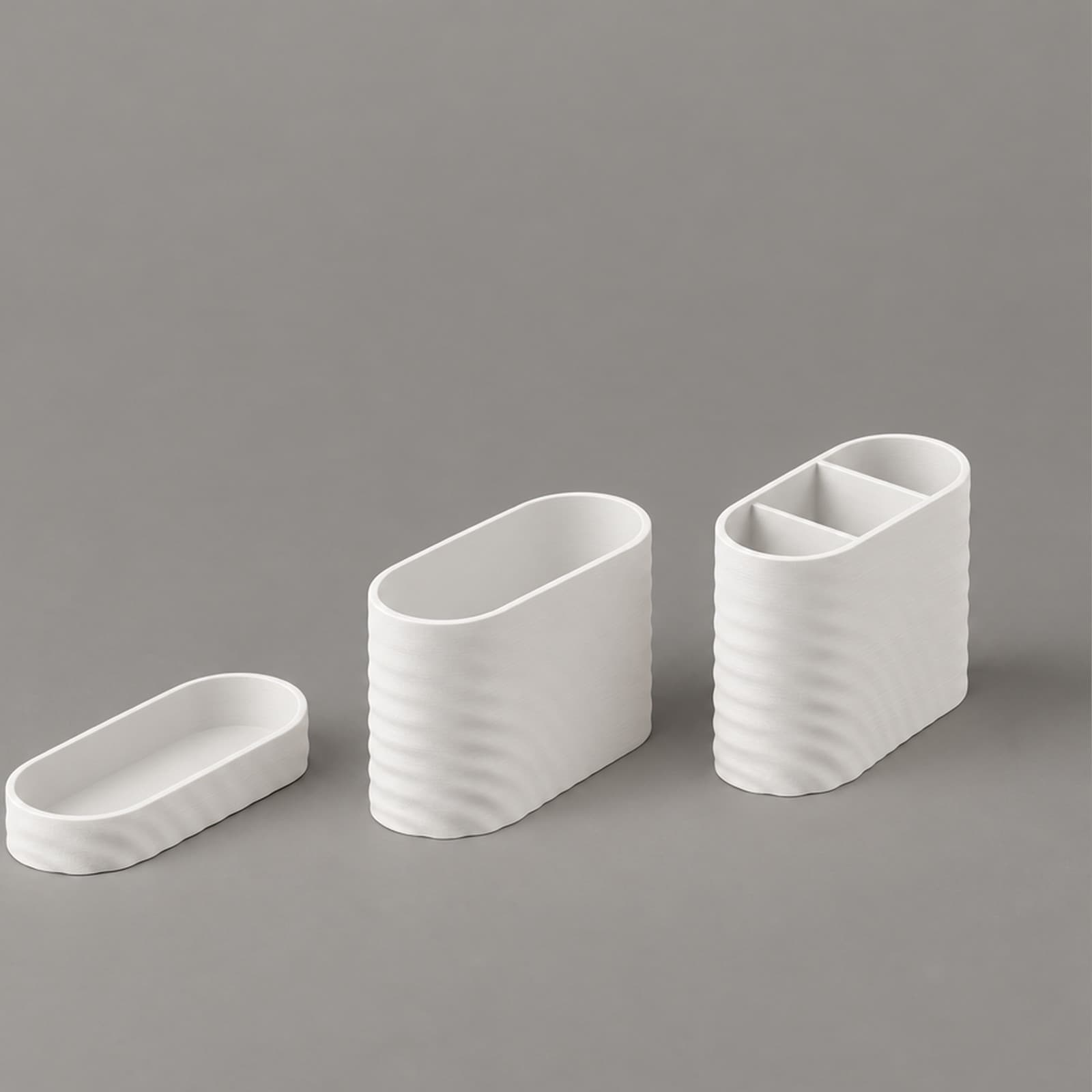 Flutto – Set aus drei Ablagen mit Wellenwand aus dem 3D-Druck