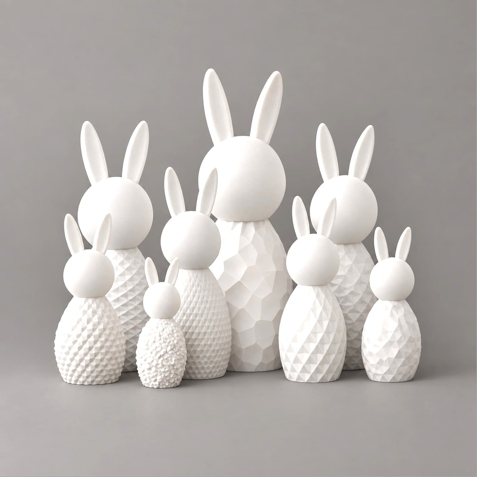 Lepre – Set aus dekorativen Hasen mit verschiedenen Mustern aus dem 3D-Druck