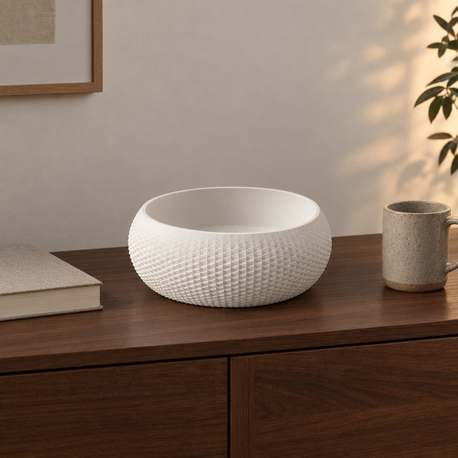Losa – flache Schale mit feinem Rautenrelief aus dem 3D-Druck 2