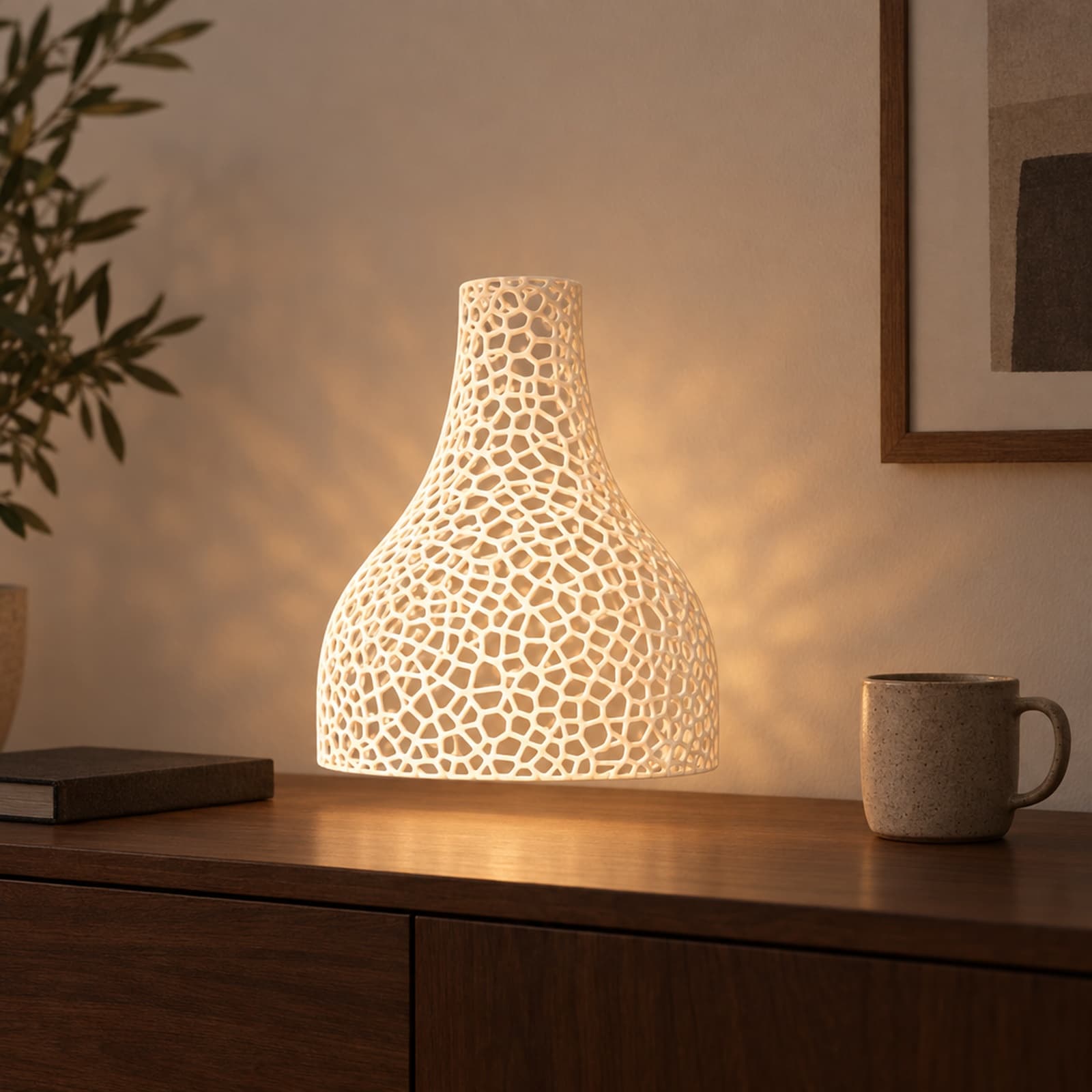 Grata – große Leuchte mit Voronoi-Gitterwand aus dem 3D-Druck 2