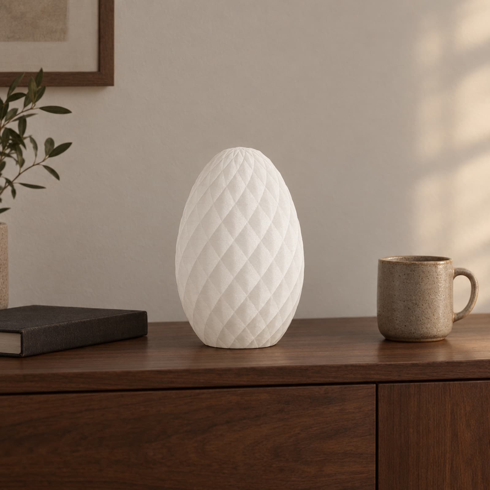 Ovetto – eiförmiger Teelichthalter mit Rautenrelief aus dem 3D-Druck 2