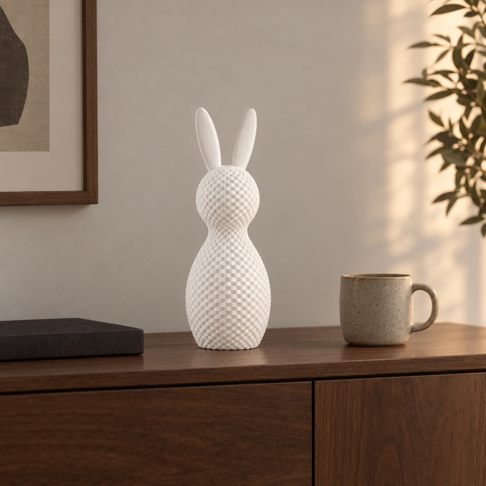 Coniglio – hasenförmiger Teelichthalter mit Wellenstruktur aus dem 3D-Druck 2