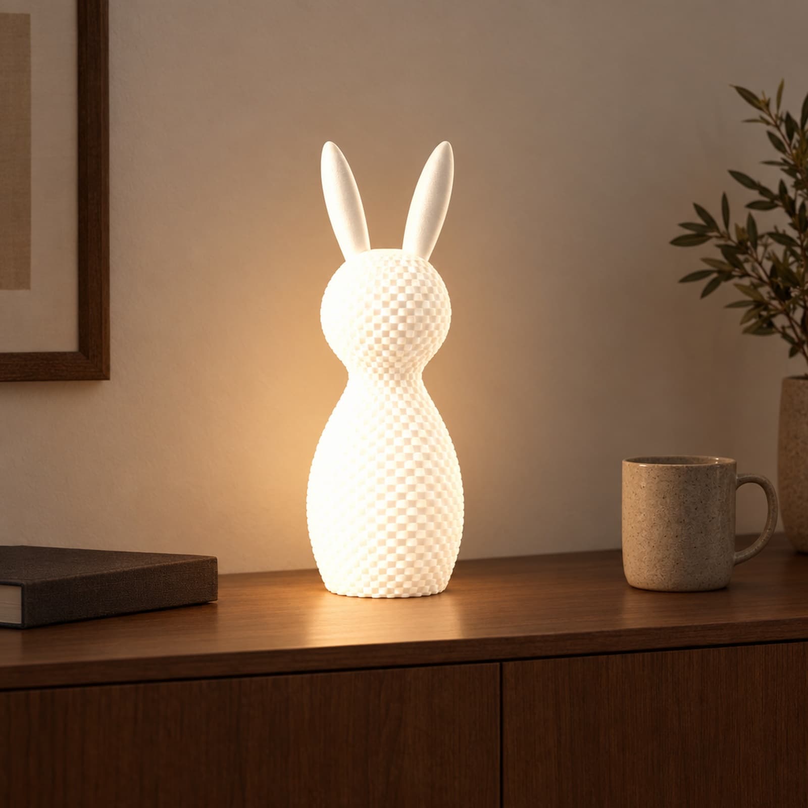 Leprotto – hasenförmiges Leuchtobjekt mit Wellenstruktur aus dem 3D-Druck 2