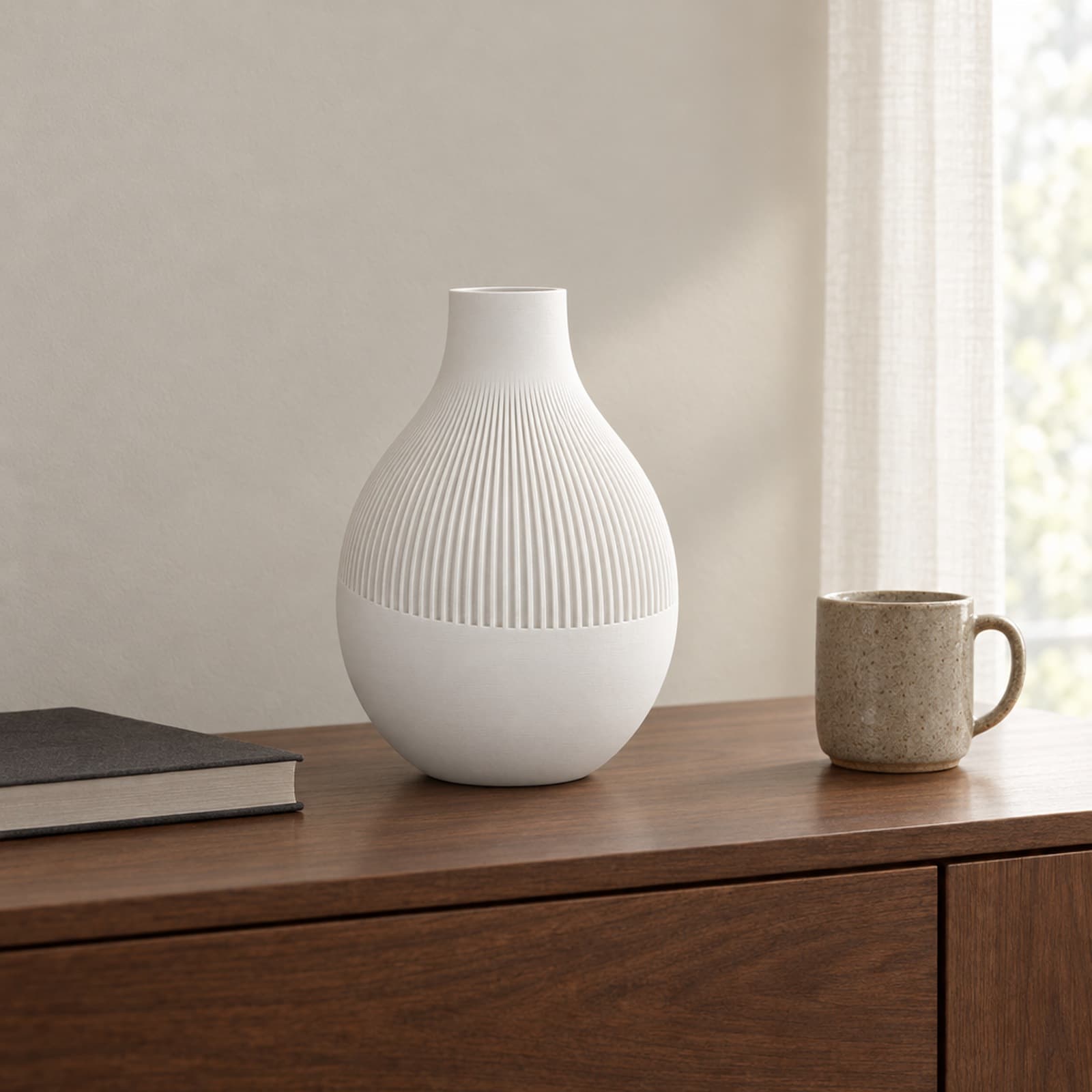 Morbida – bauchige Vase mit fein gerippter Schulter aus dem 3D-Druck 2