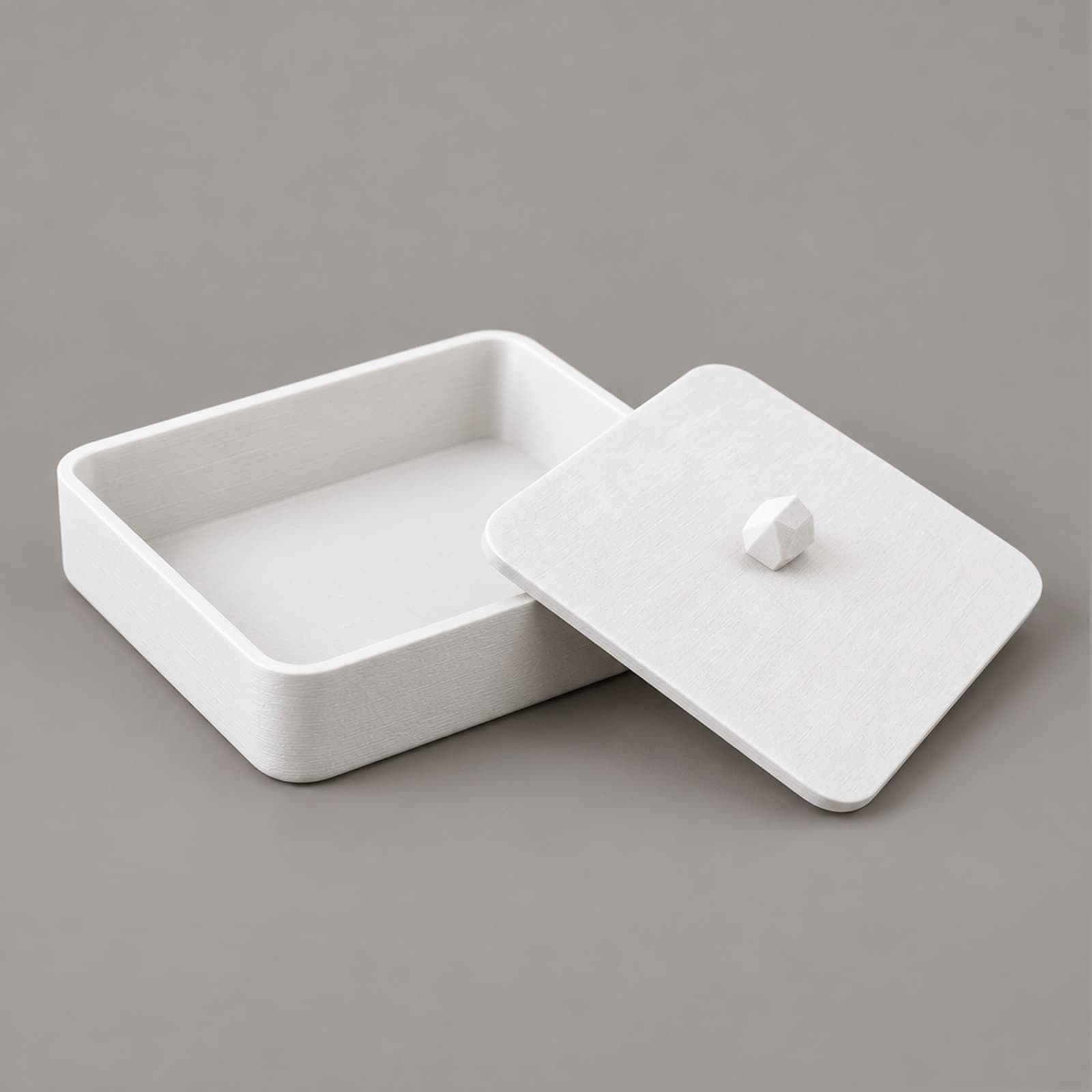 Vassoio – flache Aufbewahrungsbox mit Deckel und Griffknopf aus dem 3D-Druck