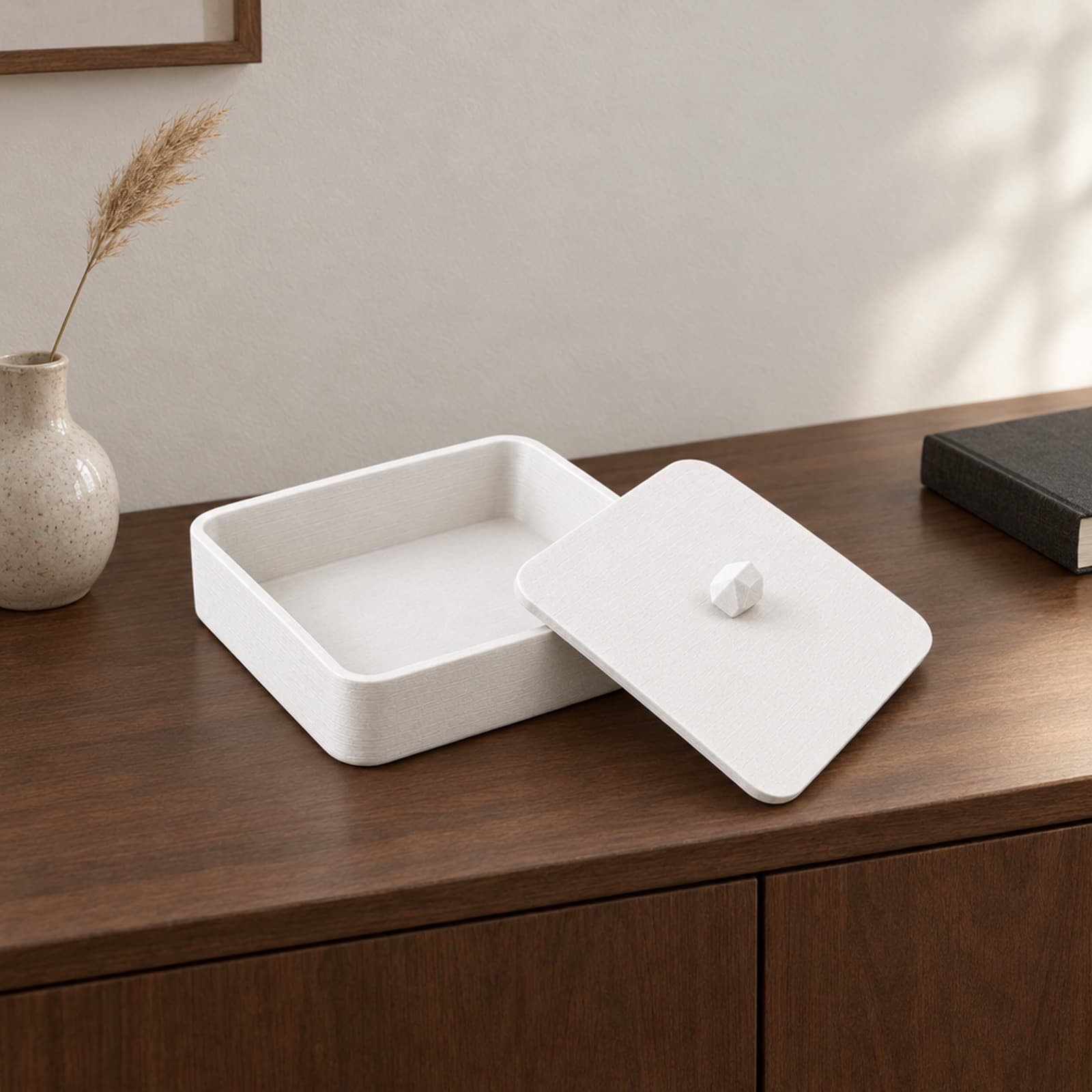 Vassoio – flache Aufbewahrungsbox mit Deckel und Griffknopf aus dem 3D-Druck 2