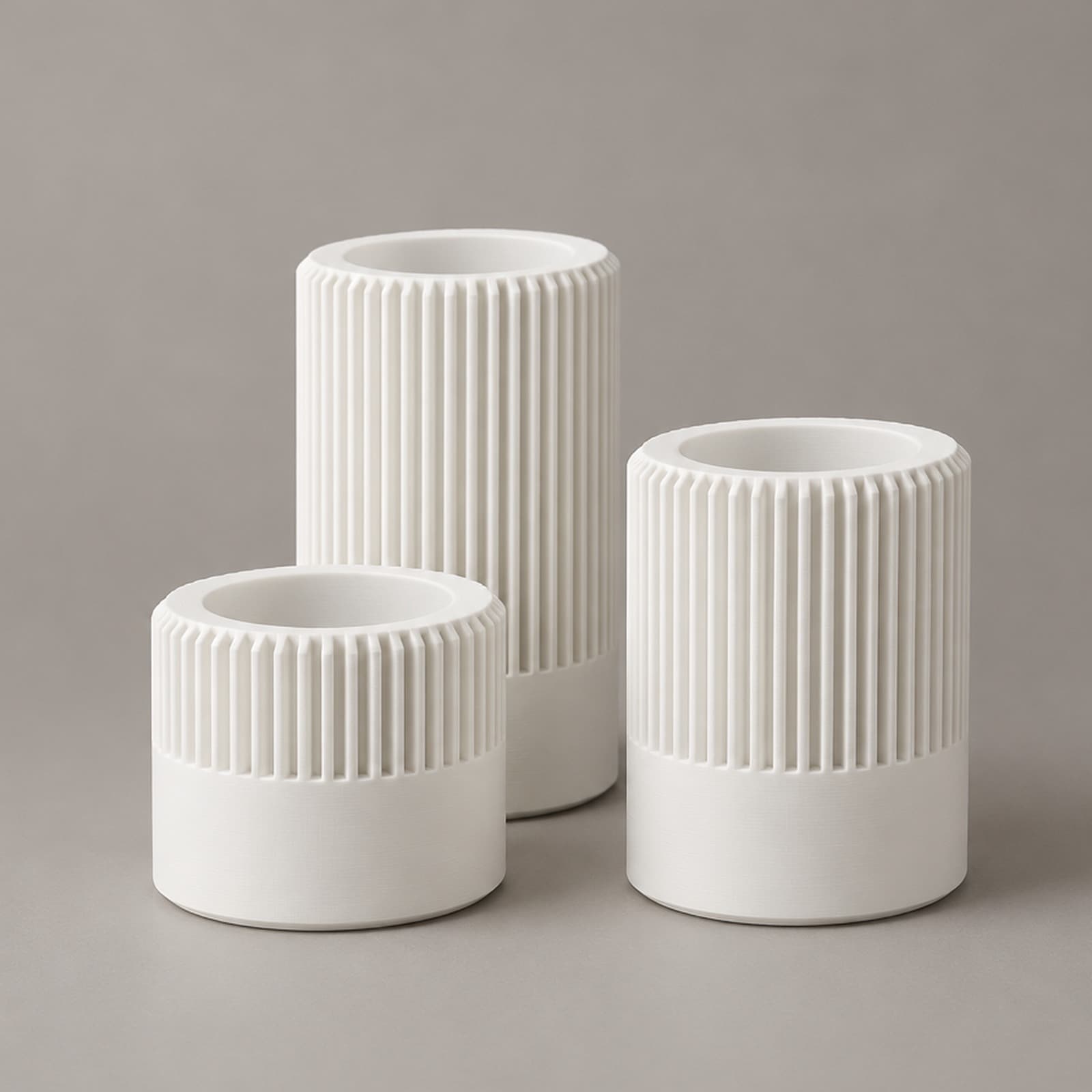 Colonna – dreiteiliges Teelichthalter-Set mit gerippter Wand aus dem 3D-Druck