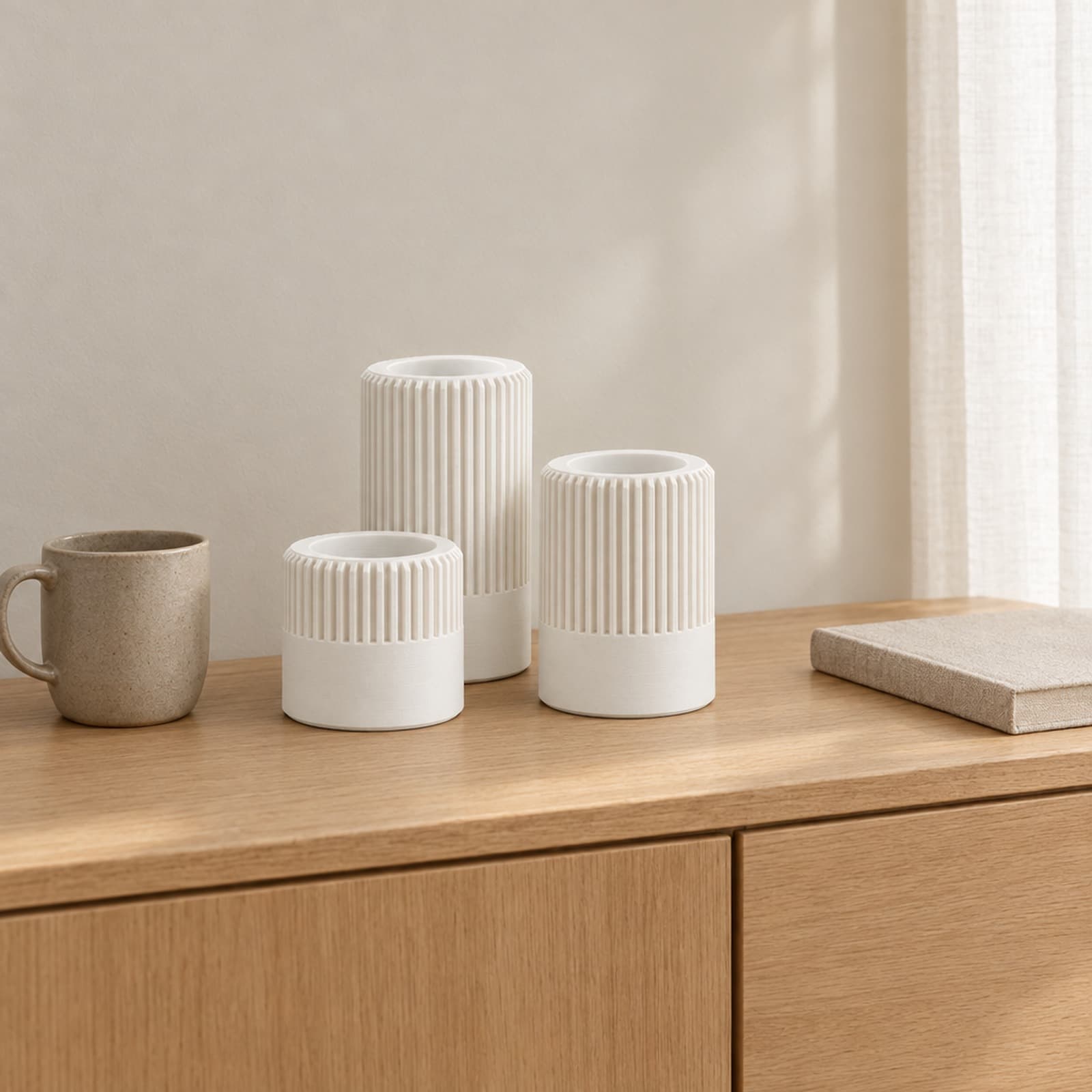 Colonna – dreiteiliges Teelichthalter-Set mit gerippter Wand aus dem 3D-Druck 2