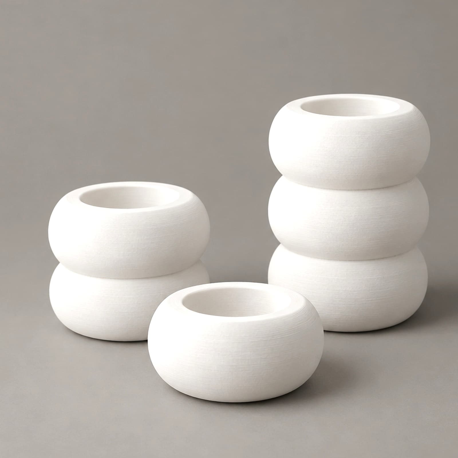 Modulo – dreiteiliges Teelichthalter-Set aus weichen Ringen aus dem 3D-Druck
