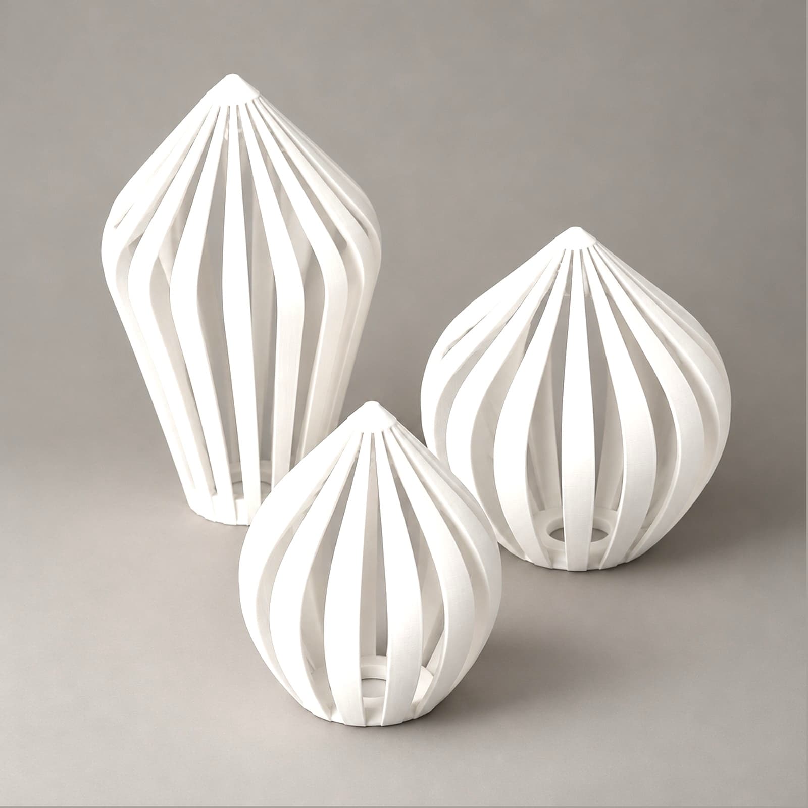 Terzetto – dreiteiliges Windlicht-Set mit Lamellenschirmen aus dem 3D-Druck