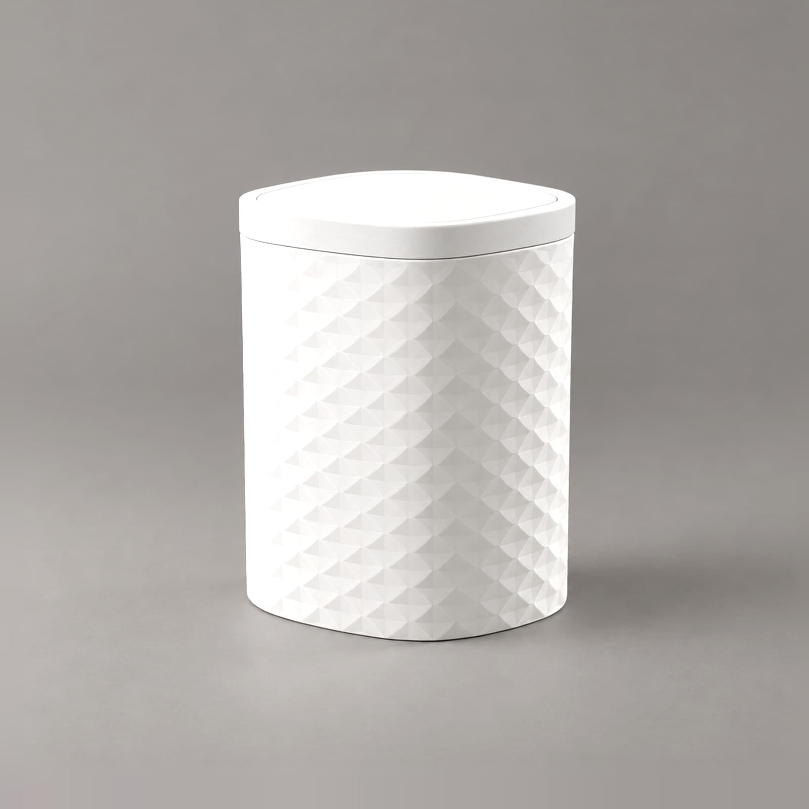 Bidone – Tisch-Abfalleimer mit Rautenrelief und flachem Deckel aus dem 3D-Druck