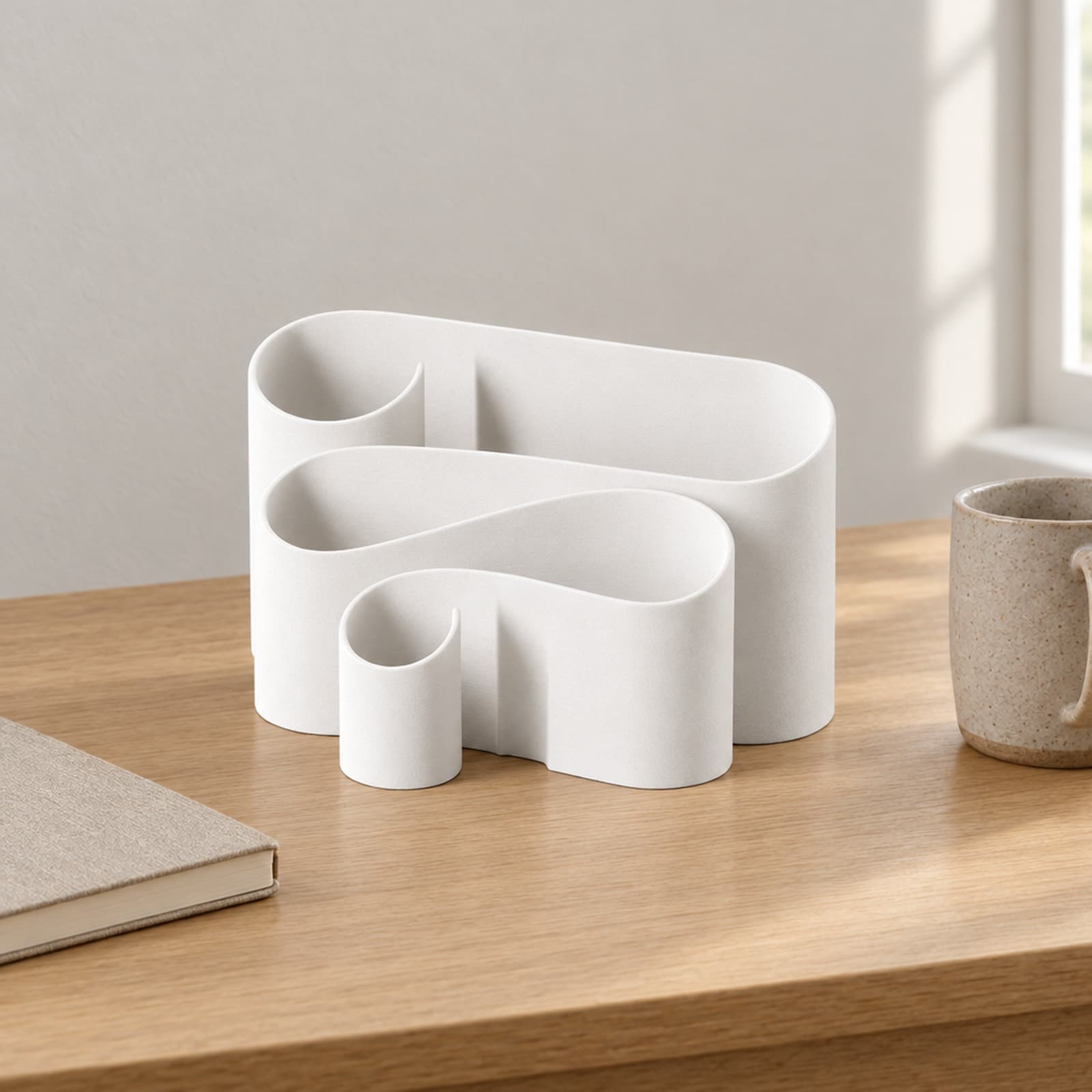 Voluta – Schreibtisch-Organizer aus einer geschwungenen Wand aus dem 3D-Druck 2