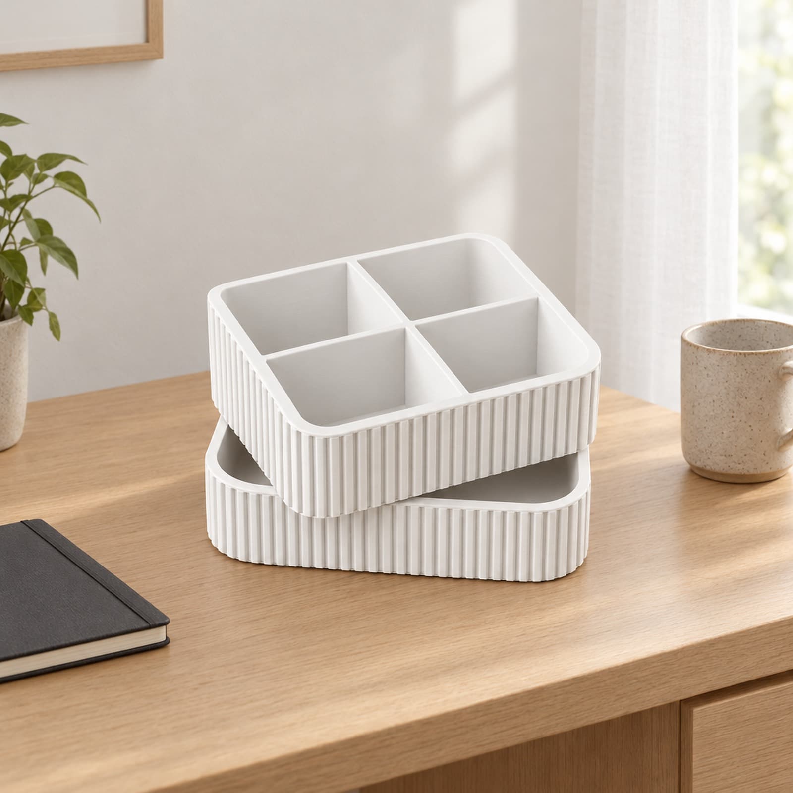 Impila – Organizer aus zwei stapelbaren Schalen mit feiner Rippung aus dem 3D-Druck 2