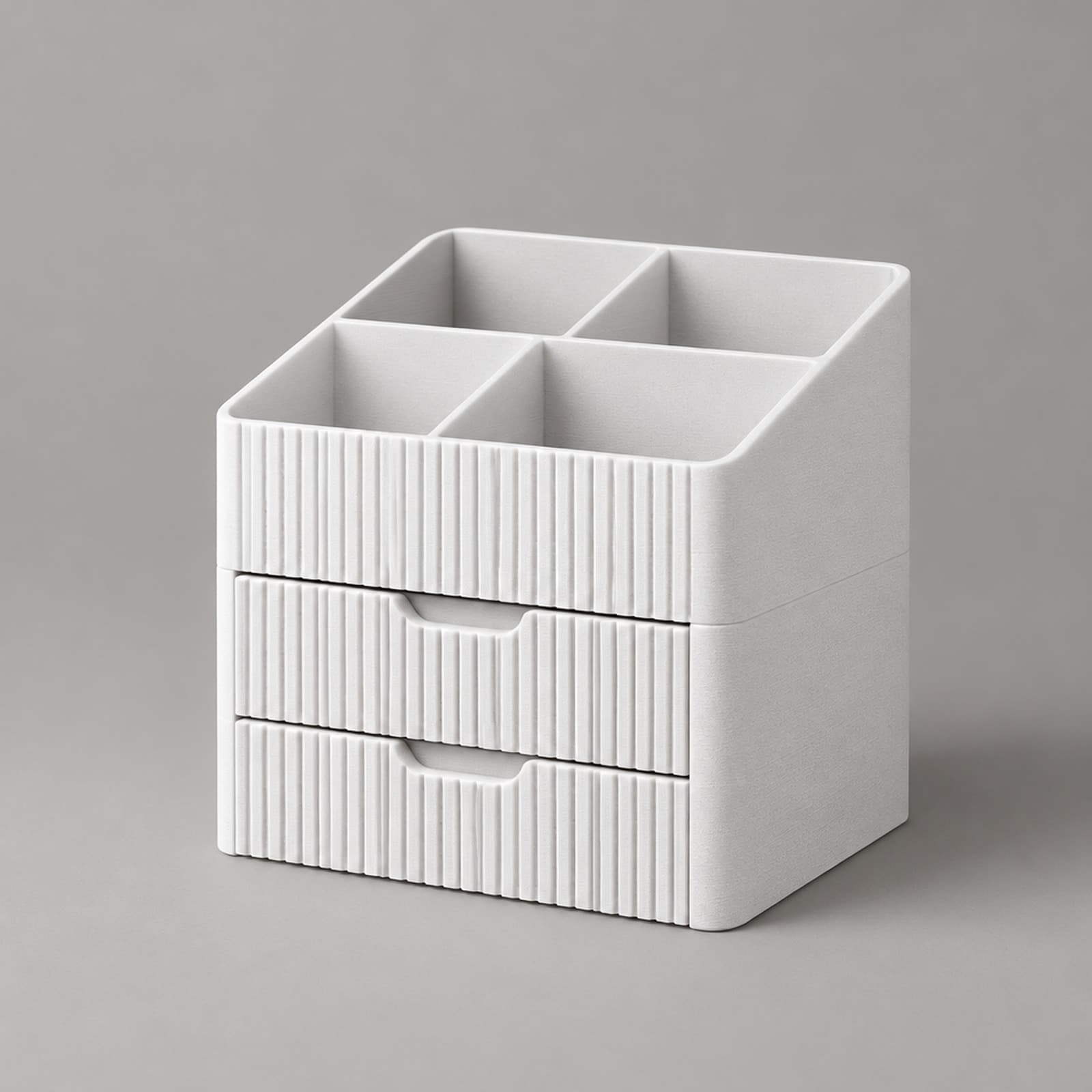 Cassettino – Schubladen-Organizer mit Fächer-Aufsatz und gerippter Front aus dem 3D-Druck