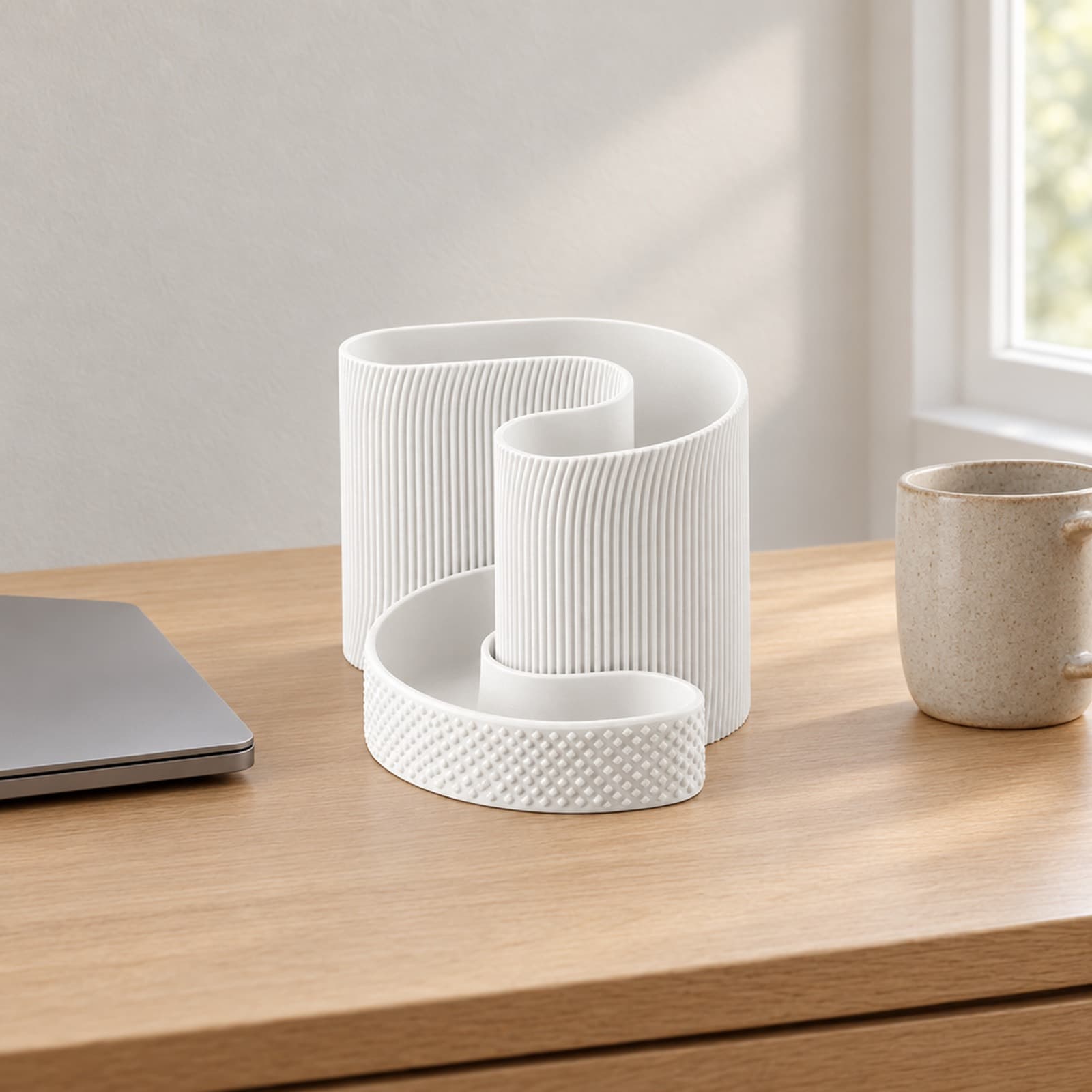 Incastro – zweiteiliger Schreibtisch-Organizer mit Rippen und Rautenrelief aus dem 3D-Druck 2