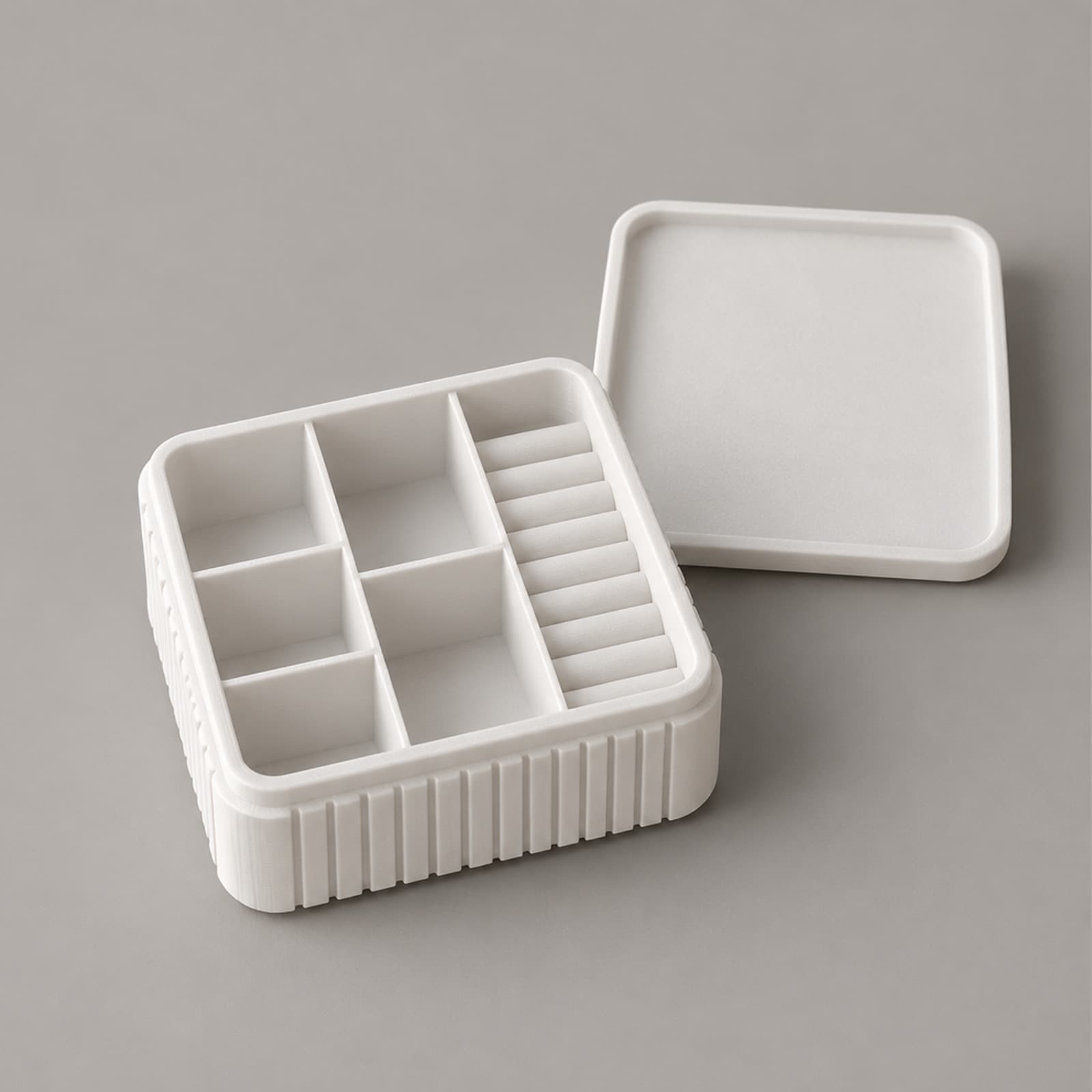 Gioiello – Schmuckbox mit sechs Fächern, Ringleiste und Deckel aus dem 3D-Druck