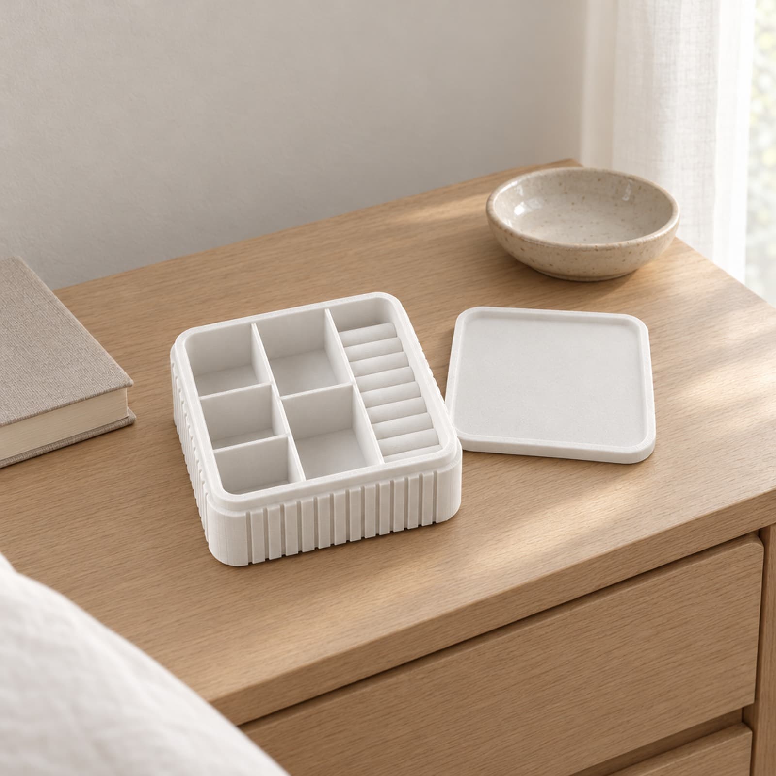 Gioiello – Schmuckbox mit sechs Fächern, Ringleiste und Deckel aus dem 3D-Druck 2