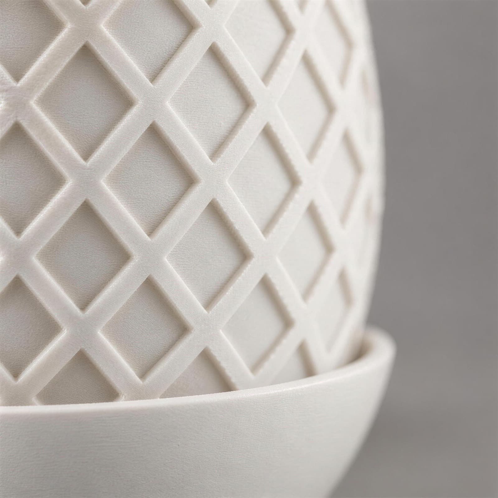 Graticcio – eiförmiger Übertopf mit erhabenem Rautengitter und Schale aus dem 3D-Druck 3