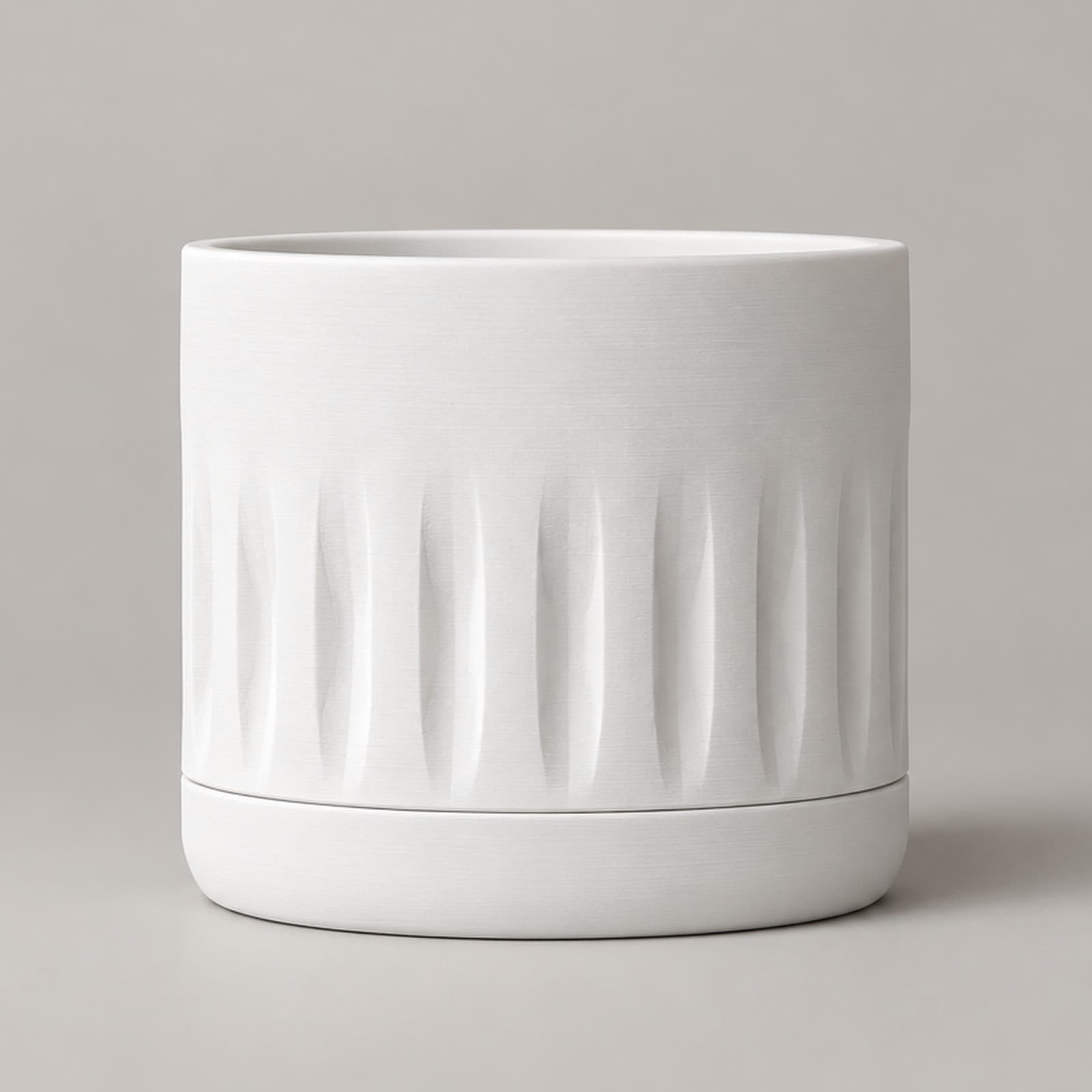 Fioriera – Pflanzgefäß mit senkrechten Rillen und Untersetzer aus dem 3D-Druck