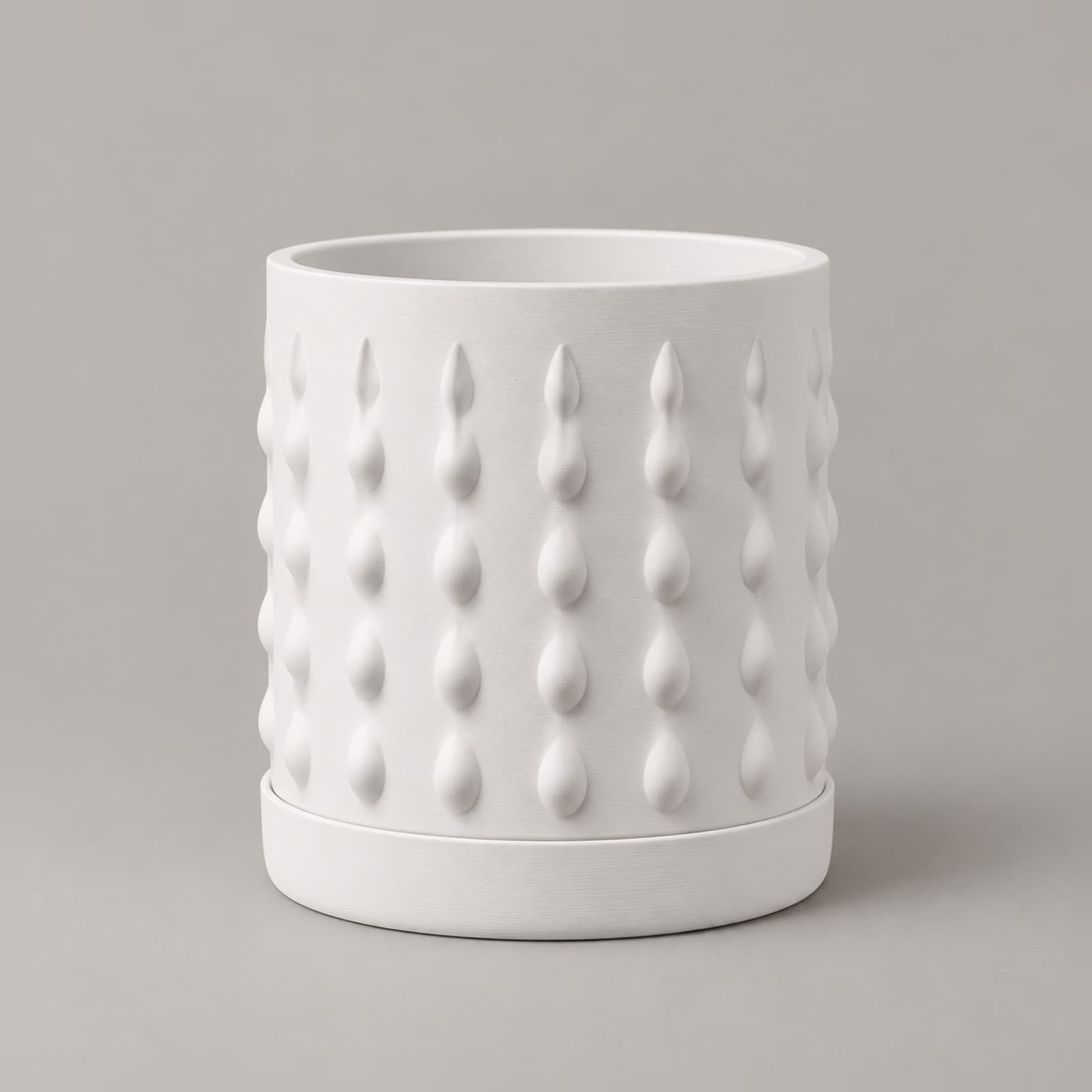 Borchia – Pflanzgefäß mit tropfenförmigen Noppen und Untersetzer aus dem 3D-Druck