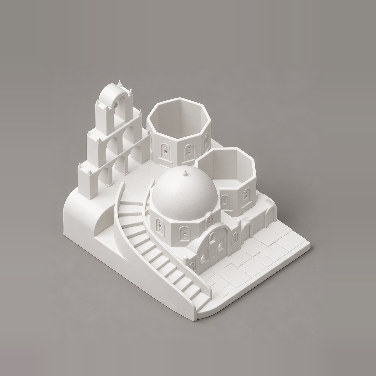Isola – Pflanzgefäß als weiße Inselarchitektur mit zwei Pflanzfächern aus dem 3D-Druck
