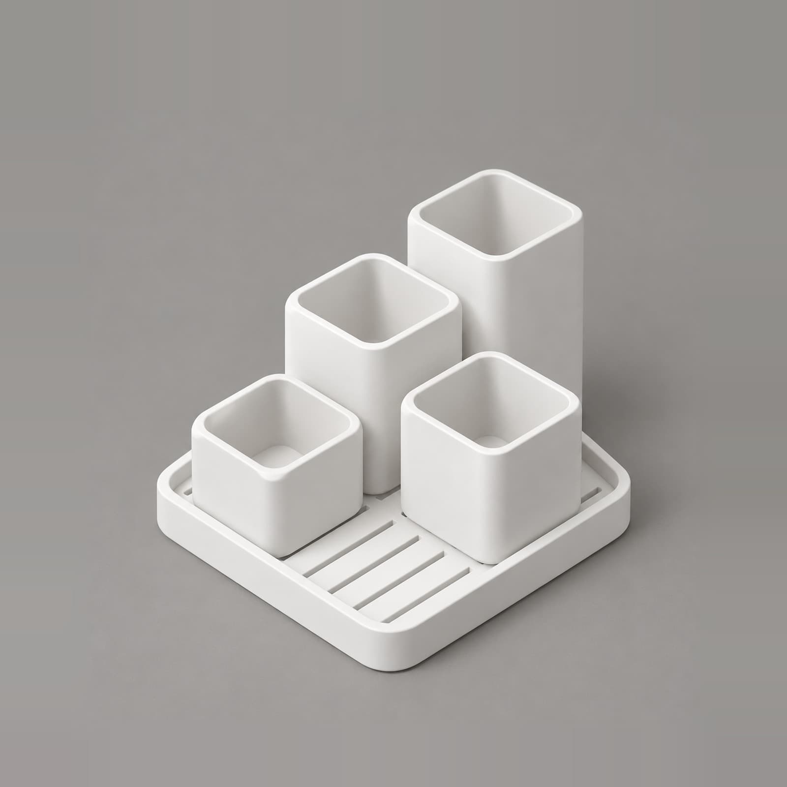 Terrazza – vier quadratische Pflanztöpfe auf Tablett aus dem 3D-Druck