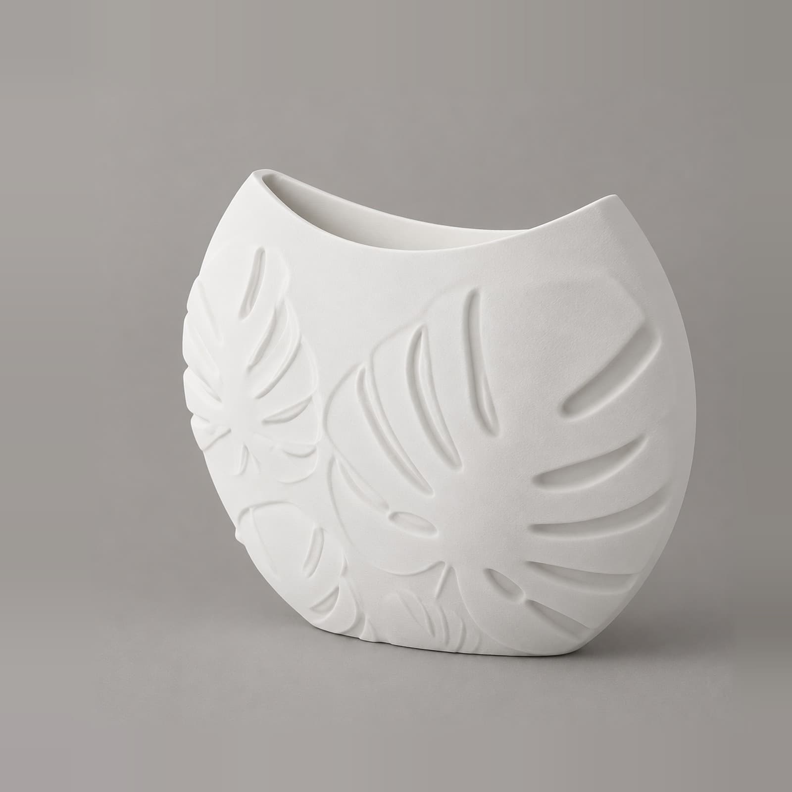 Costola – flache Vase mit Blattrelief aus dem 3D-Druck