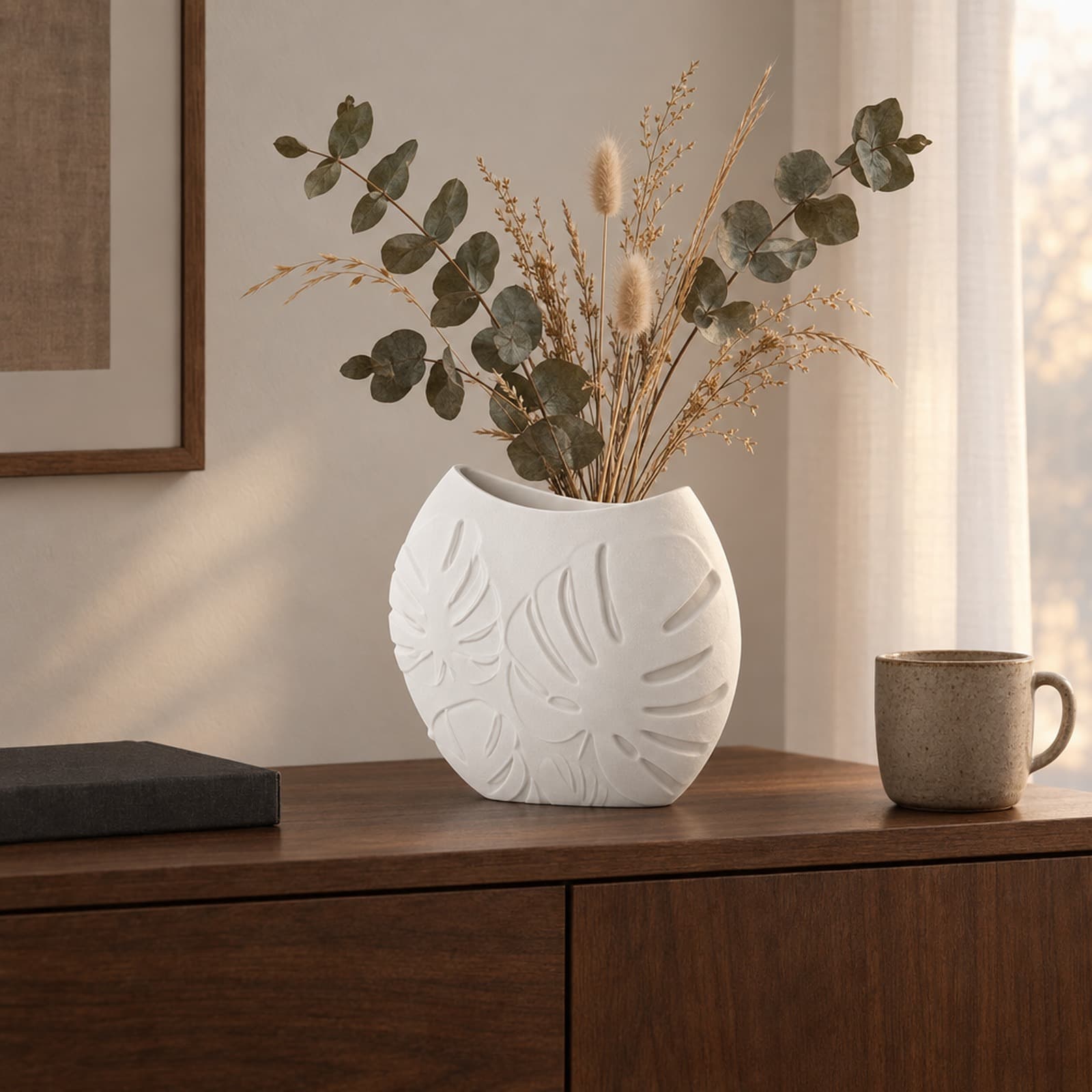 Costola – flache Vase mit Blattrelief aus dem 3D-Druck 2