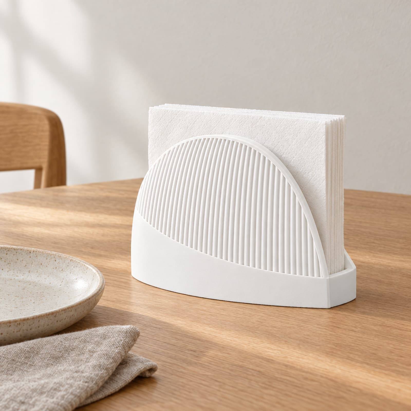 Mezzaluna – halbrunder Serviettenhalter mit Rippenrelief aus dem 3D-Druck 2