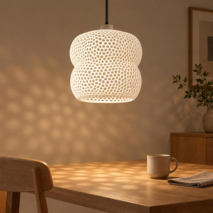 Trama – Lampenschirm für Pendelleuchte E27 mit runder Lochstruktur aus dem 3D-Druck