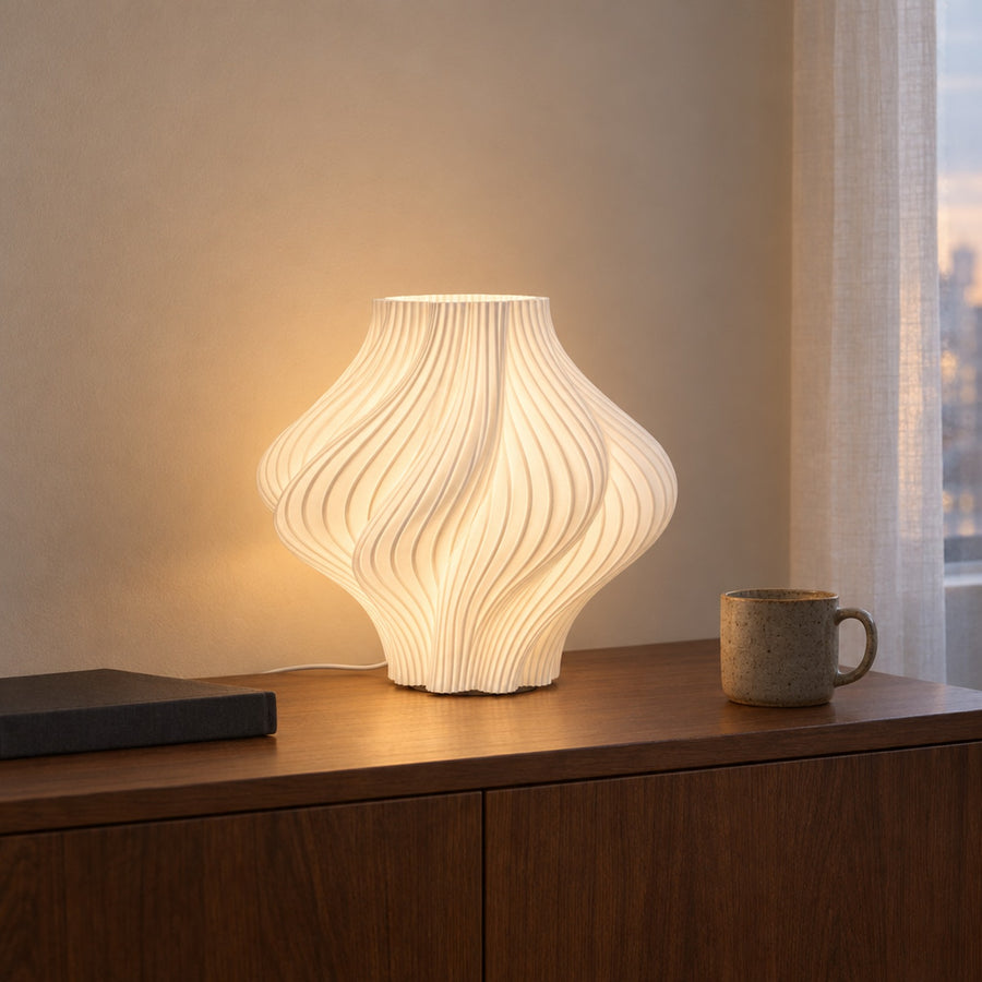 Elica – Tischlampe LED USB mit Spiralwellen und gebauchtem Korpus aus dem 3D-Druck