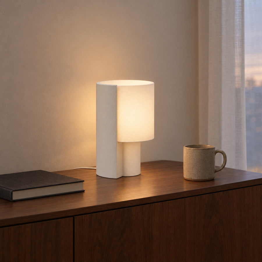 Fodero – Tischlampe LED USB mit Zylinderschirm in halbrunder Hülle aus dem 3D-Druck