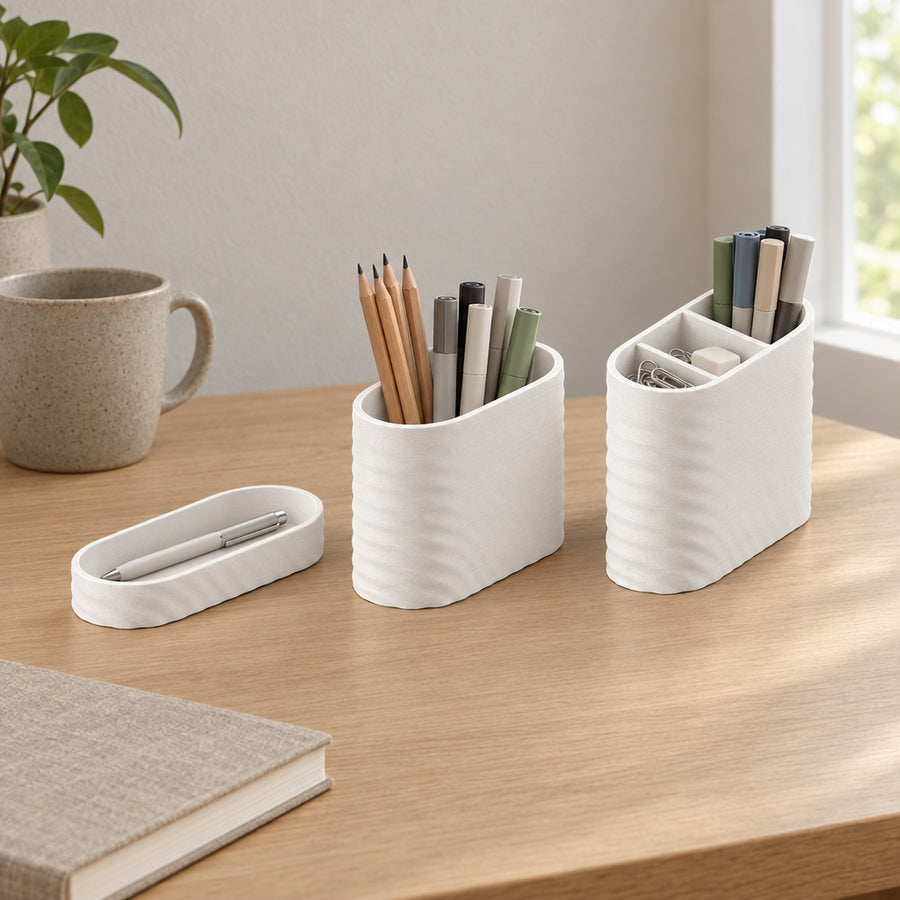 Flutto – Set aus drei Ablagen mit Wellenwand aus dem 3D-Druck
