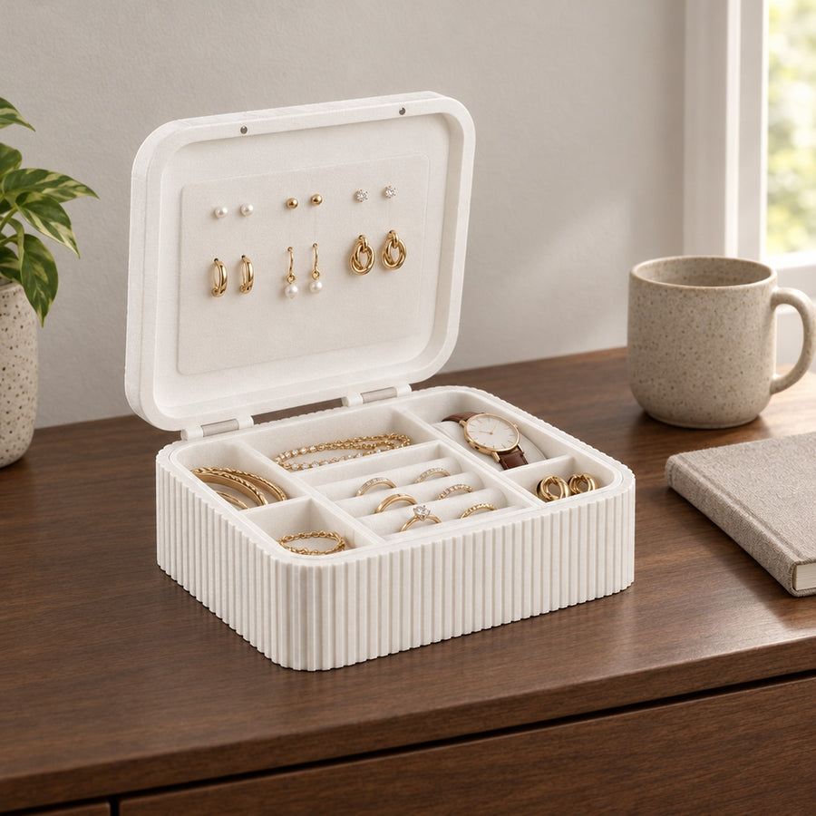 Gioia – Schmuckbox mit geripptem Korpus und Einsätzen aus dem 3D-Druck