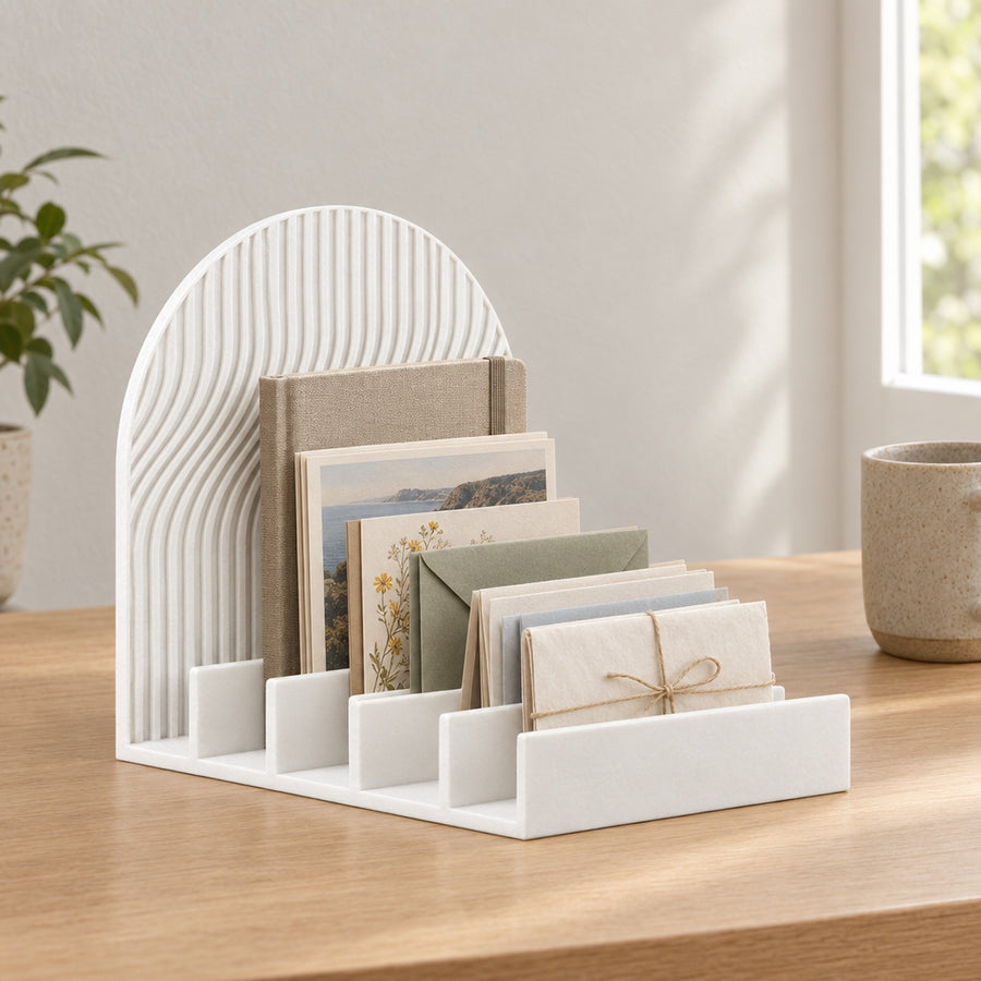 Arcata – Ablage mit fünf Fächern und Rundbogen-Rückwand aus dem 3D-Druck