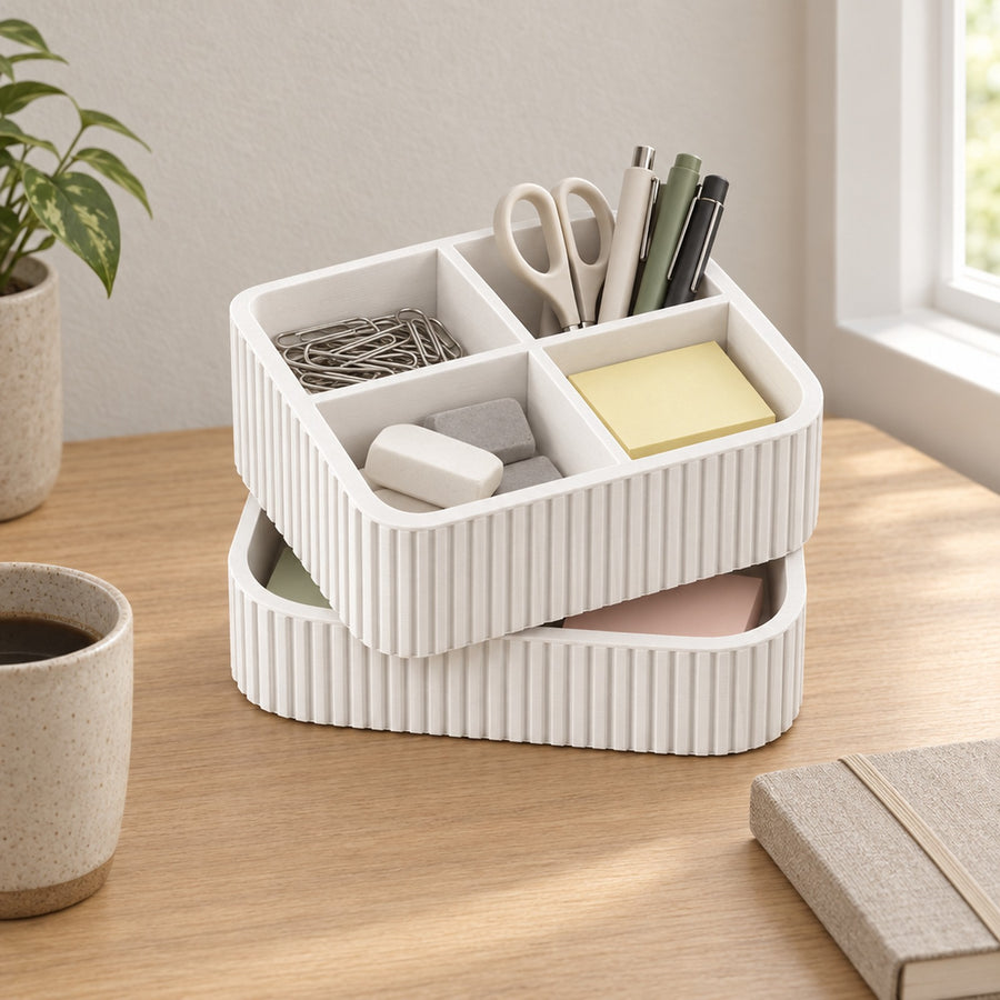 Impila – Organizer aus zwei stapelbaren Schalen mit feiner Rippung aus dem 3D-Druck