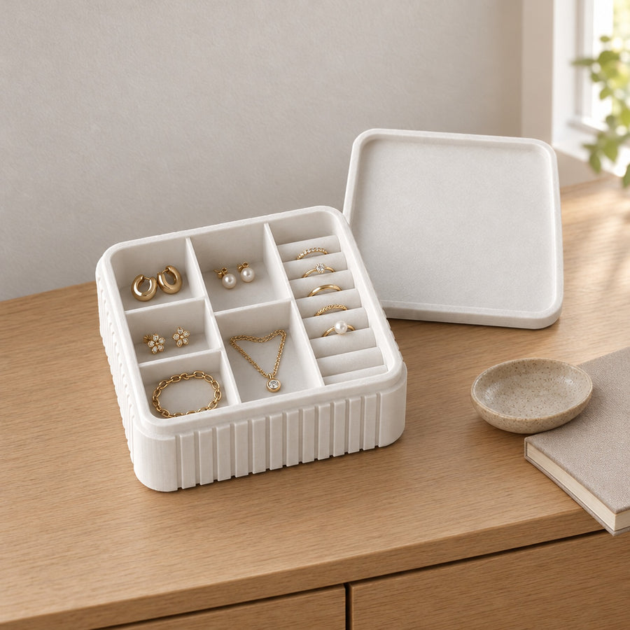 Gioiello – Schmuckbox mit sechs Fächern, Ringleiste und Deckel aus dem 3D-Druck