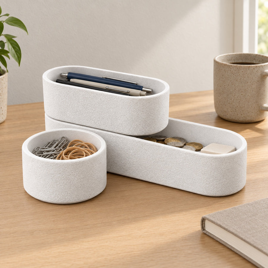 Cova – Schreibtisch-Organizer aus drei Schalen mit matter Oberfläche aus dem 3D-Druck