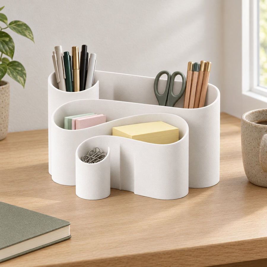 Voluta – Schreibtisch-Organizer aus einer geschwungenen Wand aus dem 3D-Druck