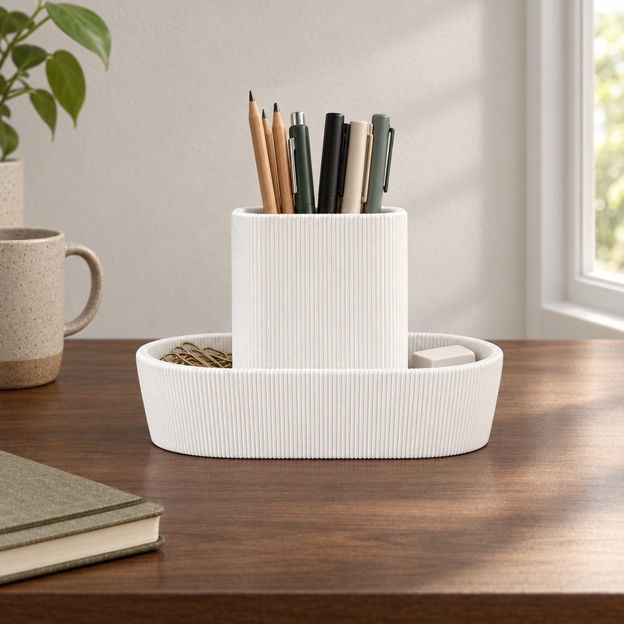 Studiolo – Schreibtisch-Organizer mit ovaler Schale und hohem Fach aus dem 3D-Druck