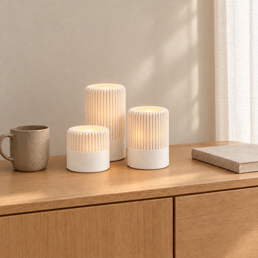 Colonna – Teelichthalter-Set 3-teilig für LED-Teelichter mit gerippter Wand
